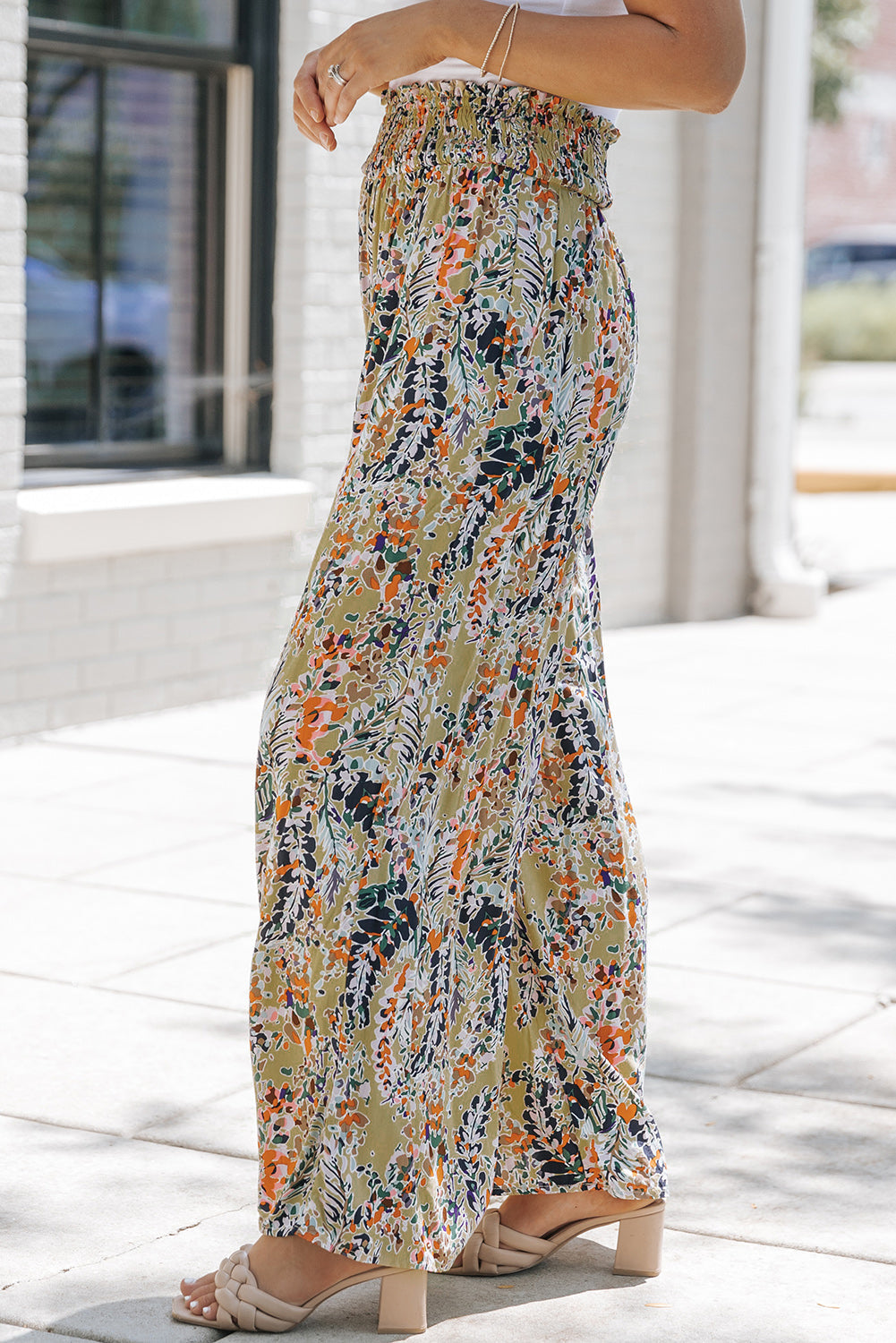 Women's Floral-Print Print Shirred High-Rise Wide-Leg Everyday Pants