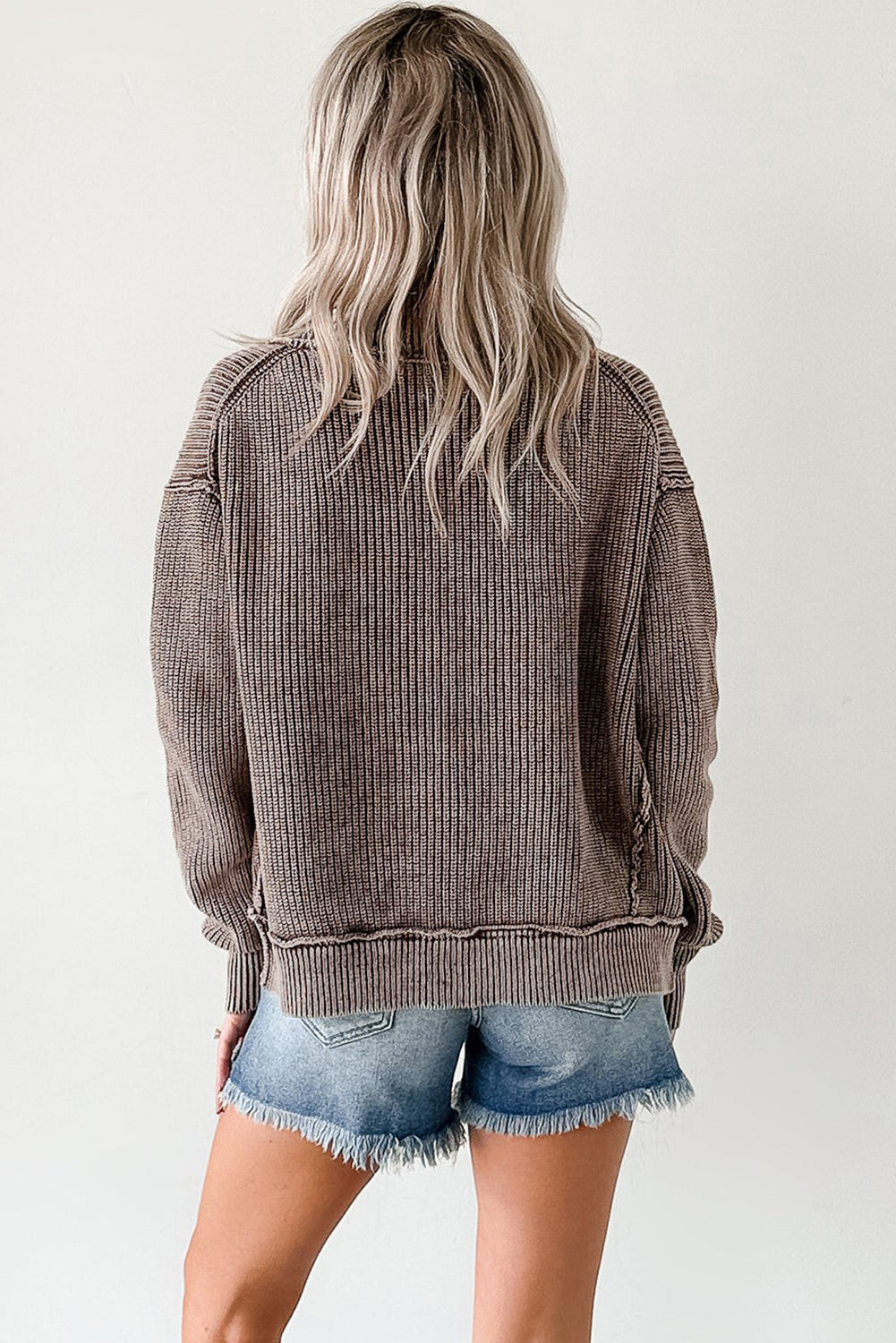 Mineral Seam Wash Exposed Patchwork Knit Open Cardigan Knit Top