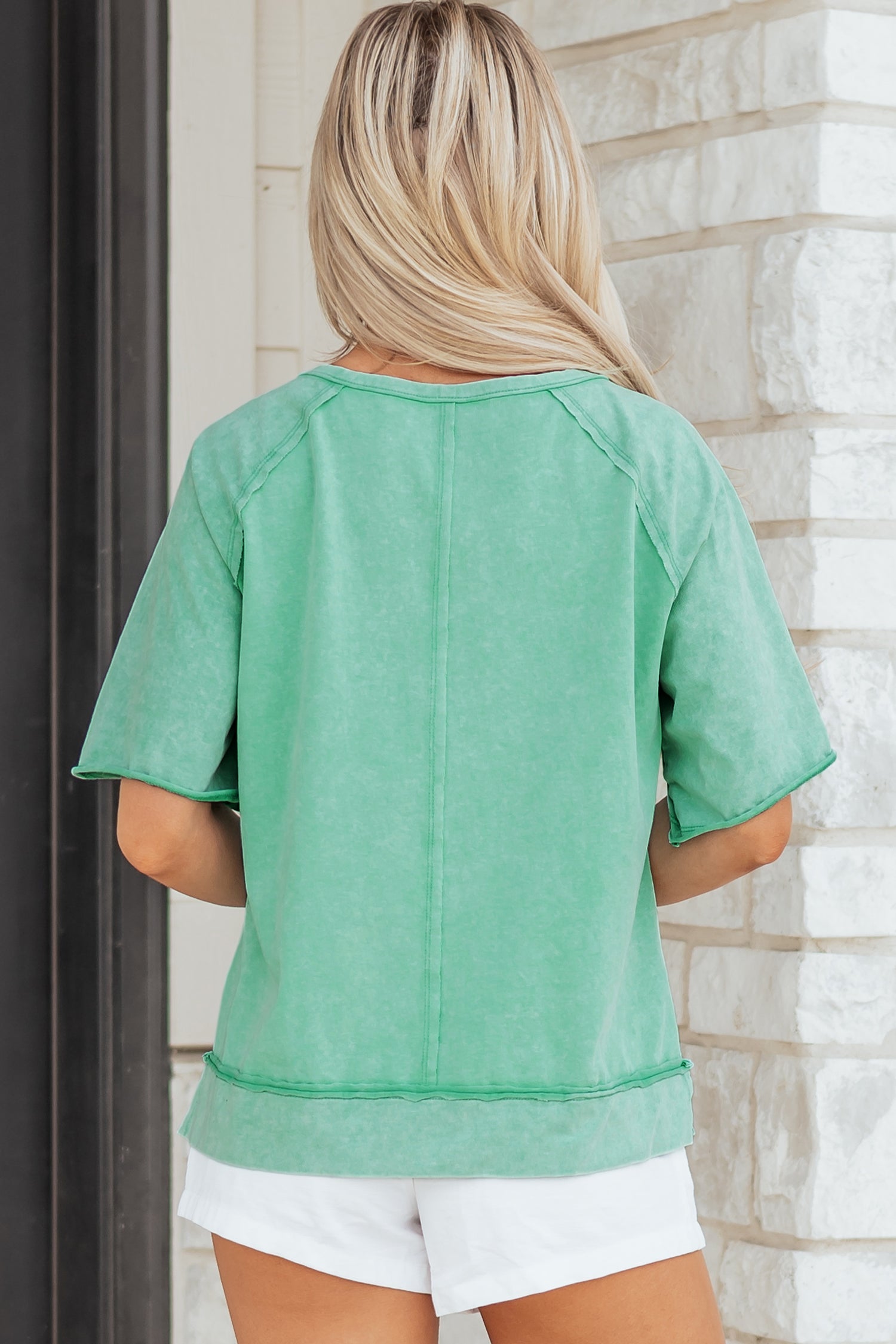 Raw Sleeve Seam Raglan Mineral Wash T Shirt in Green