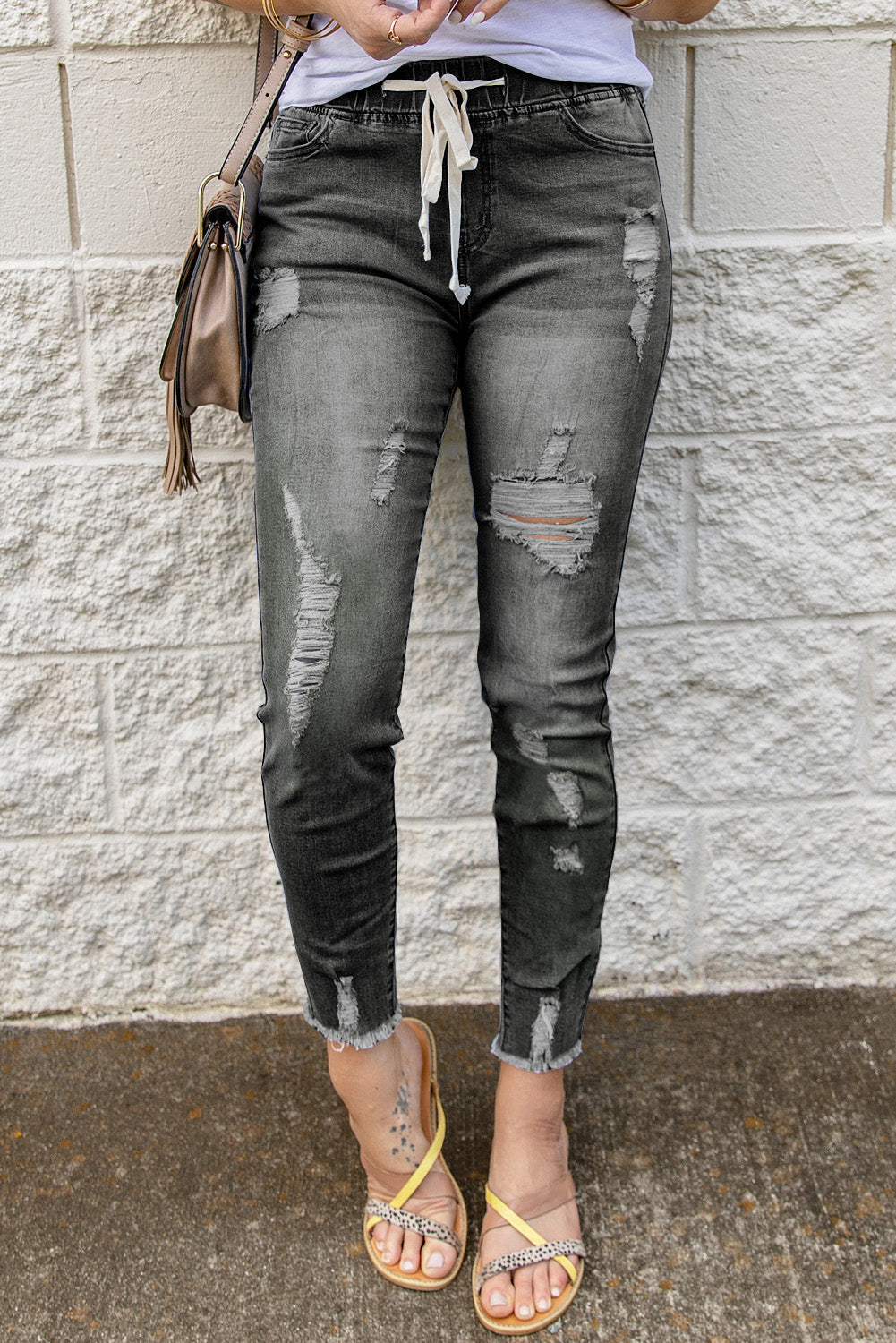 Jeans for Women Elastic Waist Hole Ripped