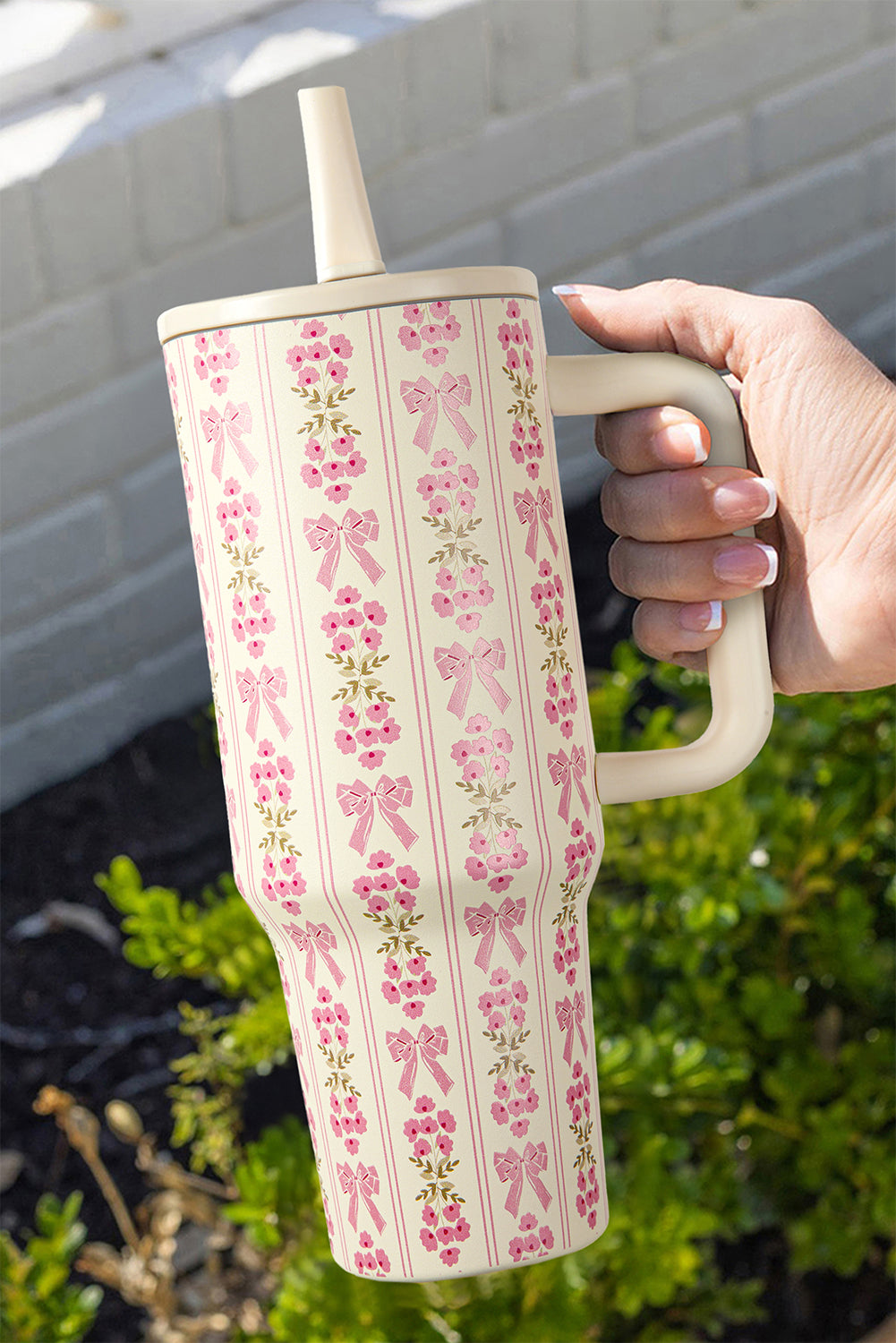 Sweet Print Bow Flower Straw Insert Tumbler Cup 40oz