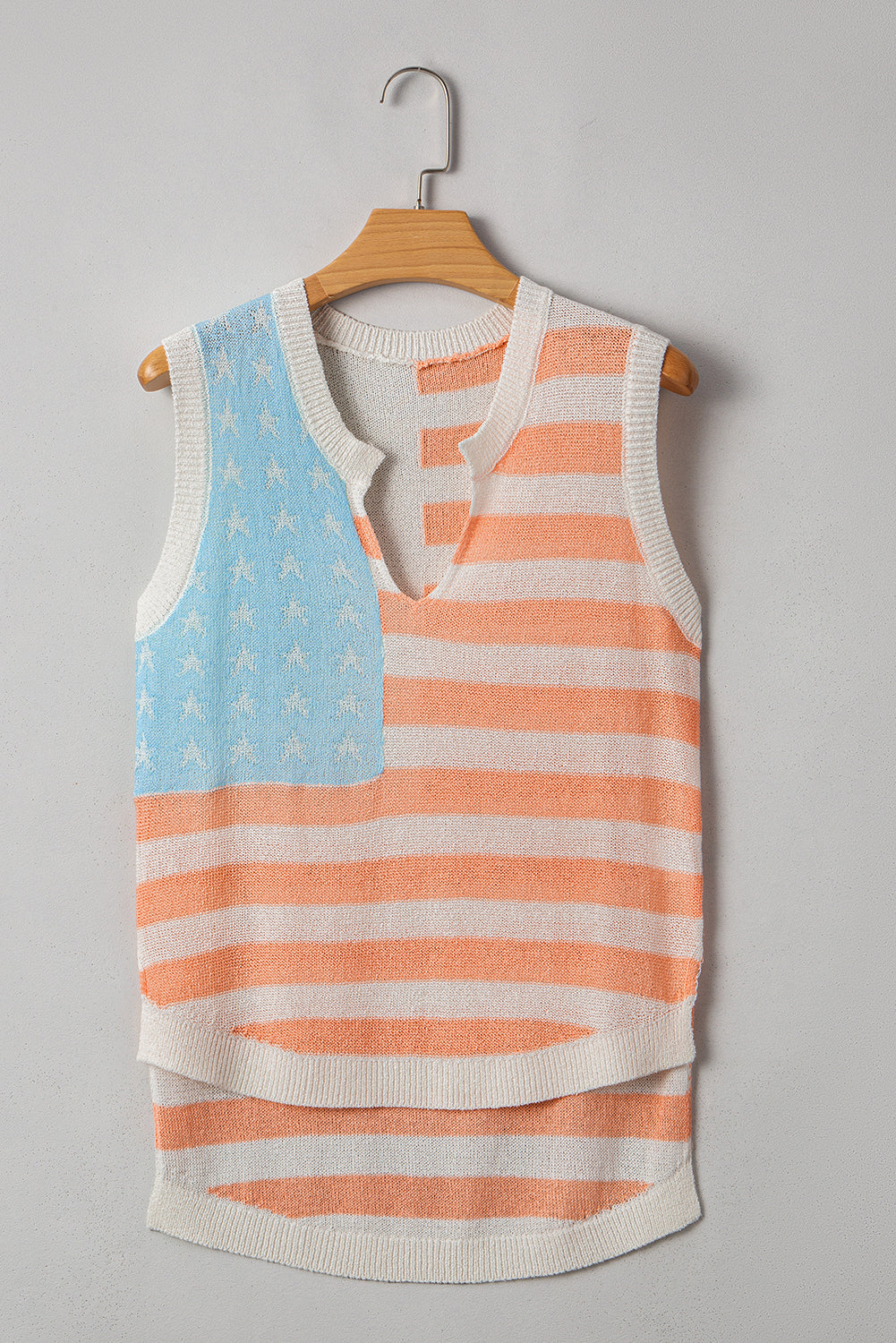 Flag Notched USA Notched Neckline Loose Knit Top Vest