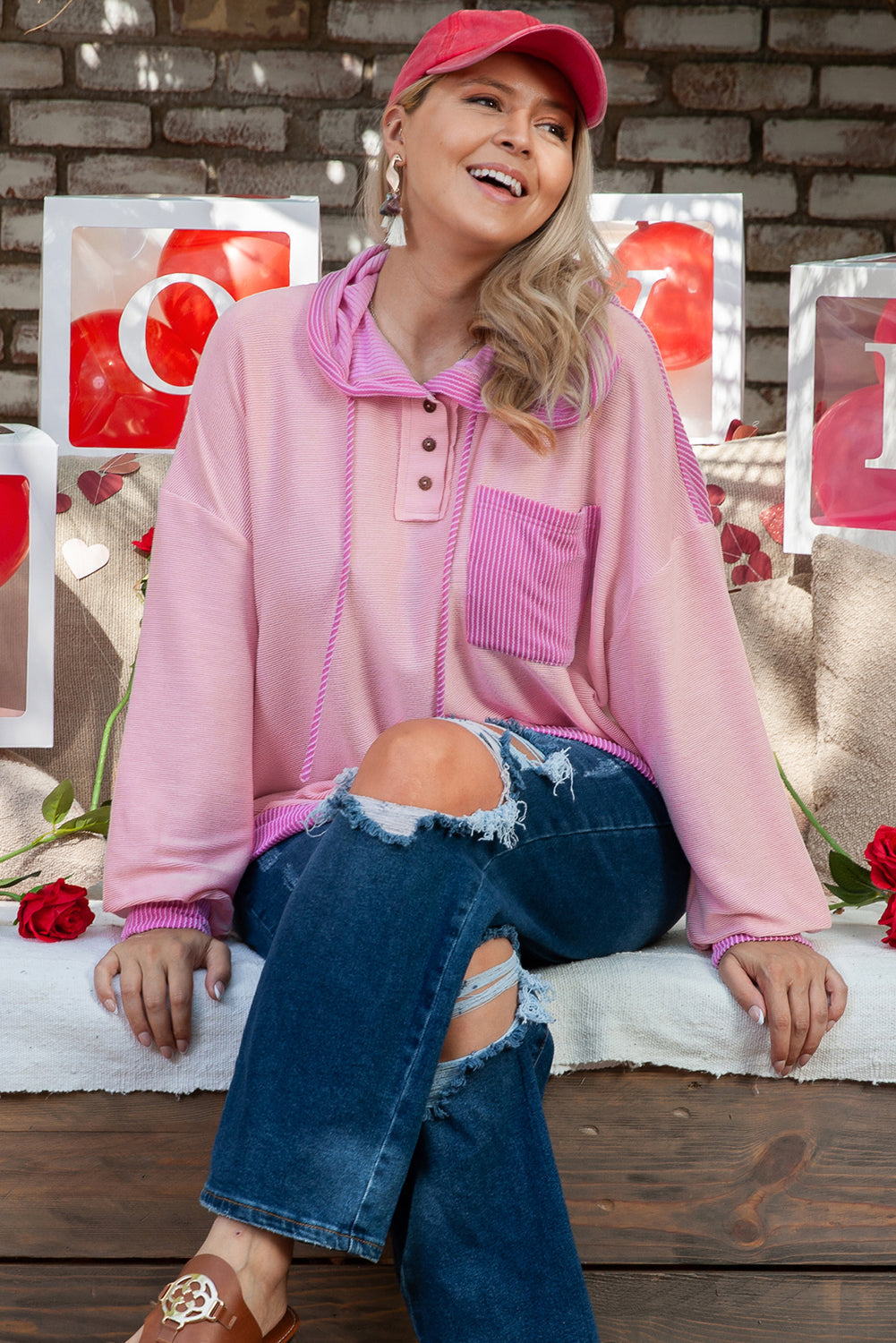 Hoodie for Women Corded Patchwork Plus Size