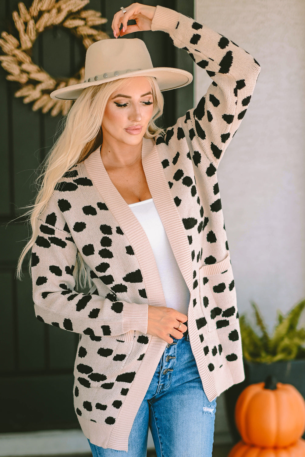 Women's Animal Spotted Pattern Open Front Cardigan
