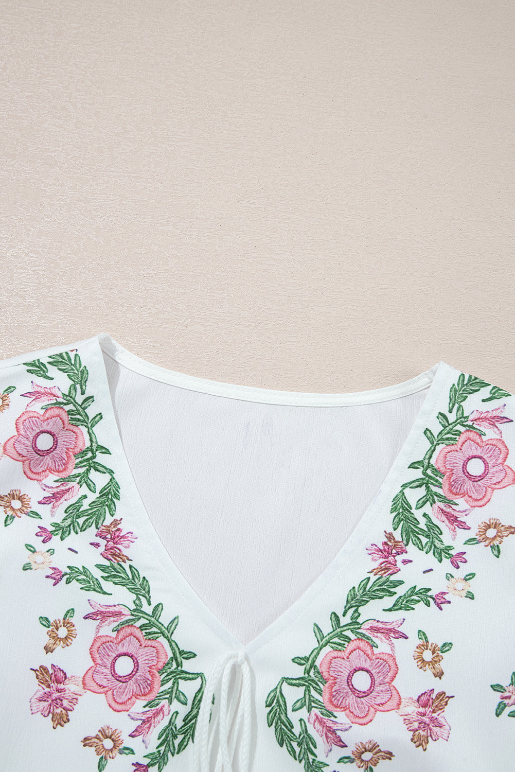 Lace-up Flower Print V-Neck Babydoll Blouse