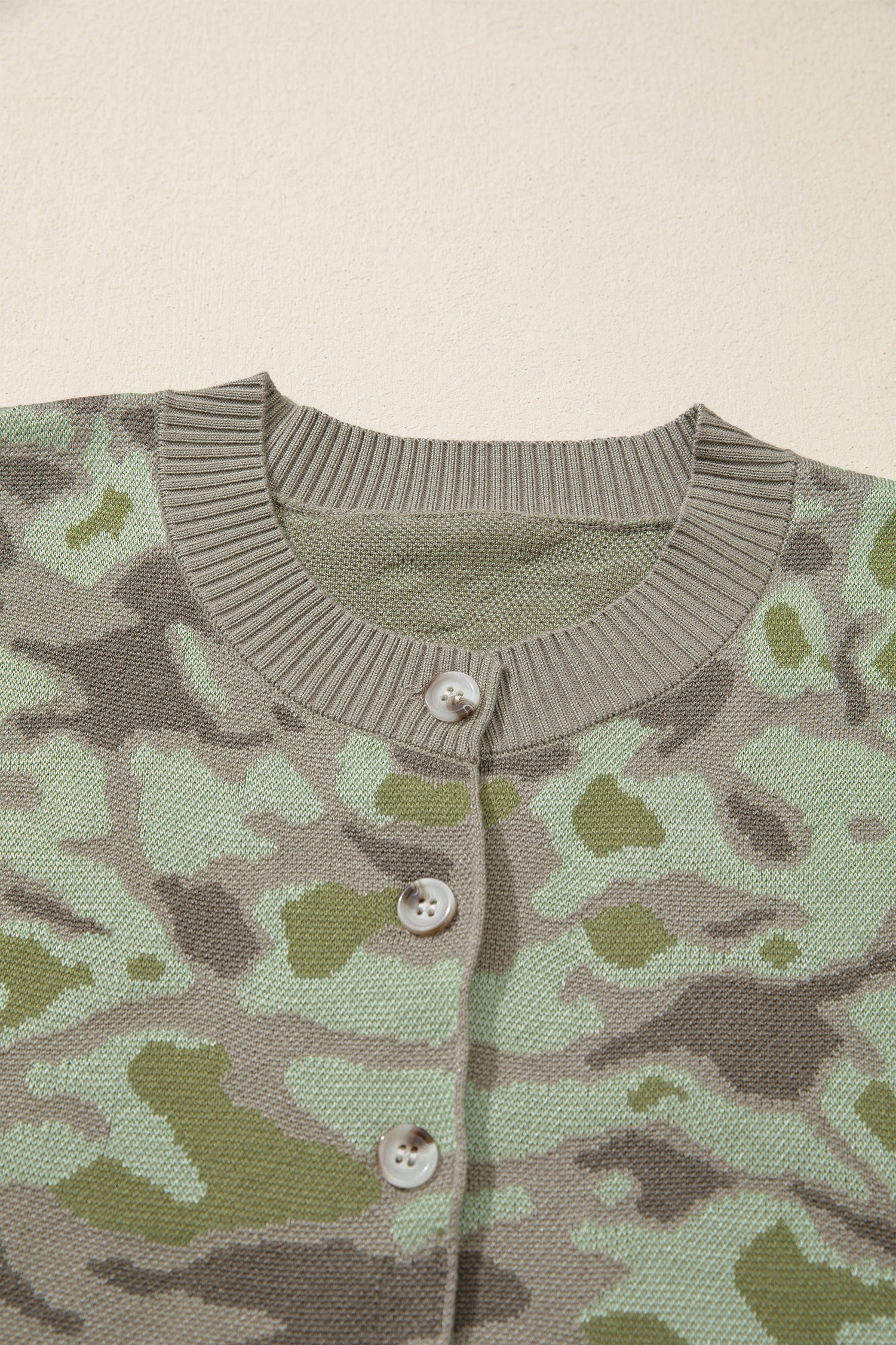 Camo Front Print Button Loose Knit Top Vest in Green