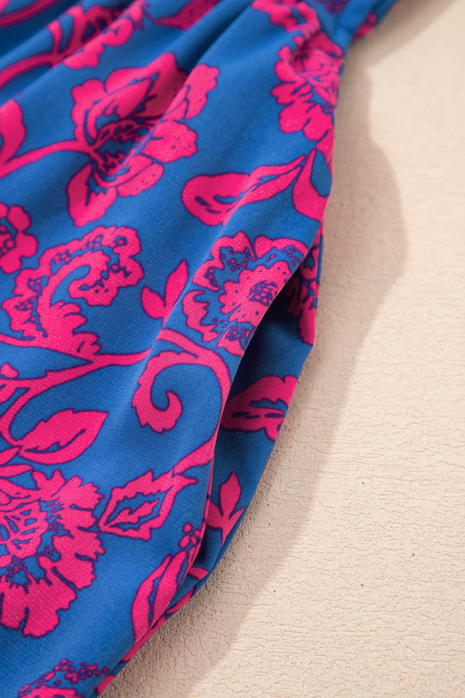 Twisted V-Neck Floral-Print V-Neck Tied Backless Maxi Dress in Blue