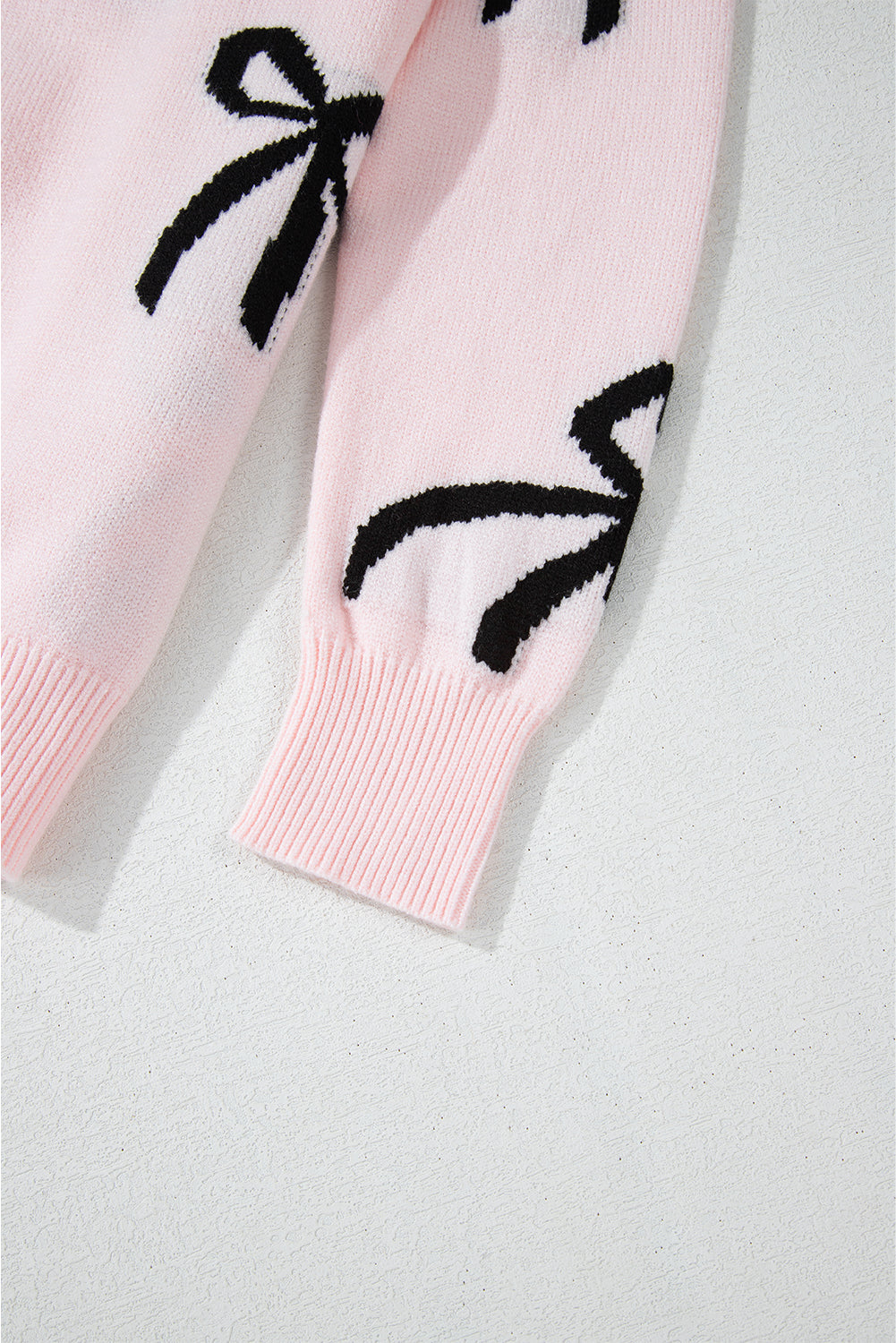 Pink Bow Pattern Knitted Loose Fit Sweater
