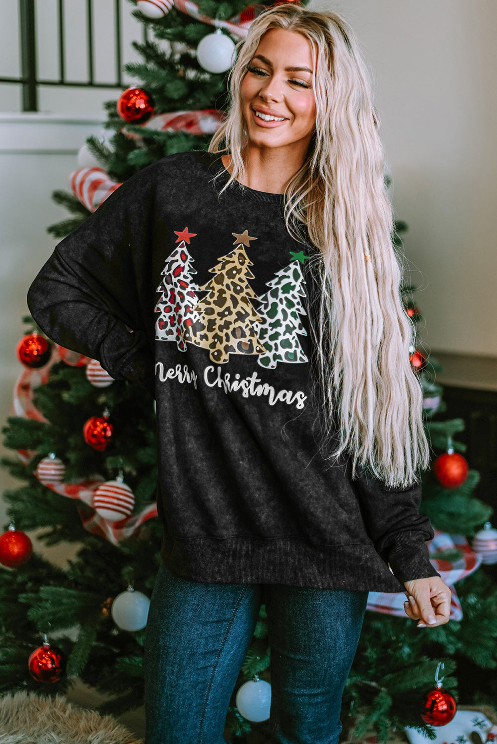 Women's Trees Merry Christmas Graphic Sweatshirt