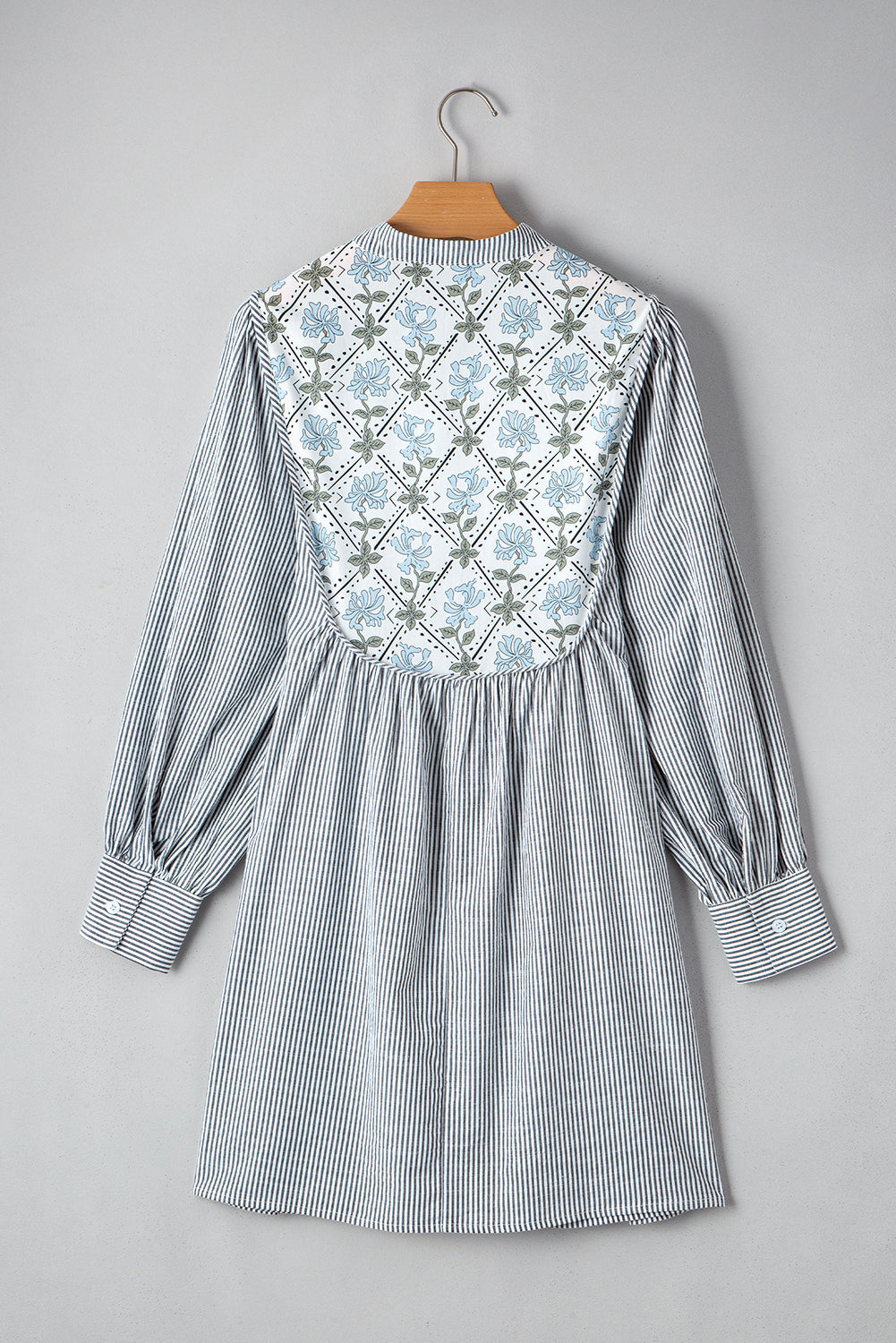 Black Stripe Floral Patchwork Shift Long Sleeve Mini Dress
