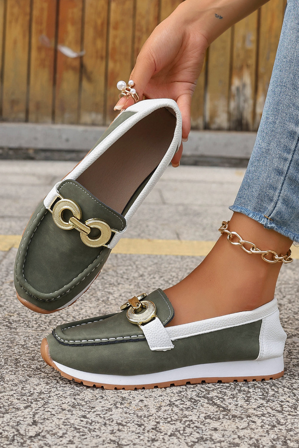 Ring Decor Metal Decor Thick Sole Slip On Loafers