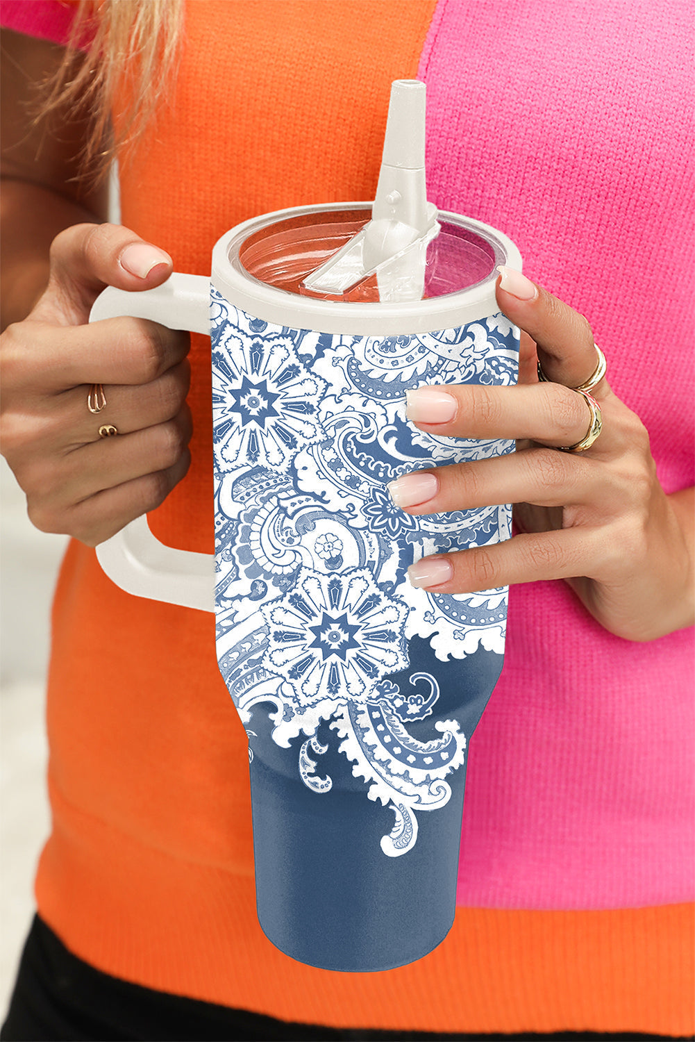 Pattern Print Retro Print Stainless Steel Portable Cup 40oz