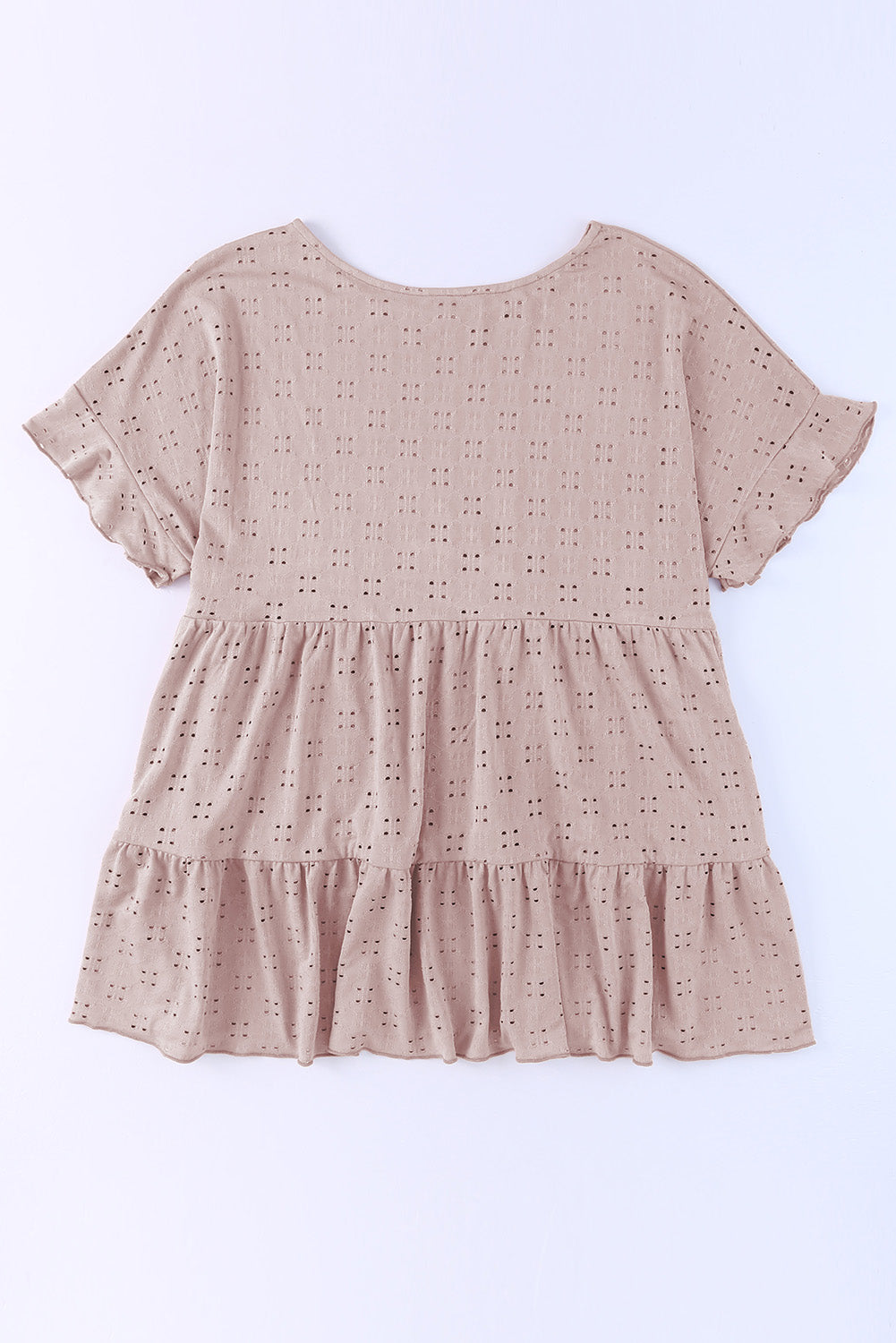 Babydoll Top for Women Plus Size Eyelet Pattern Ruffle-Trimmed Sleeve