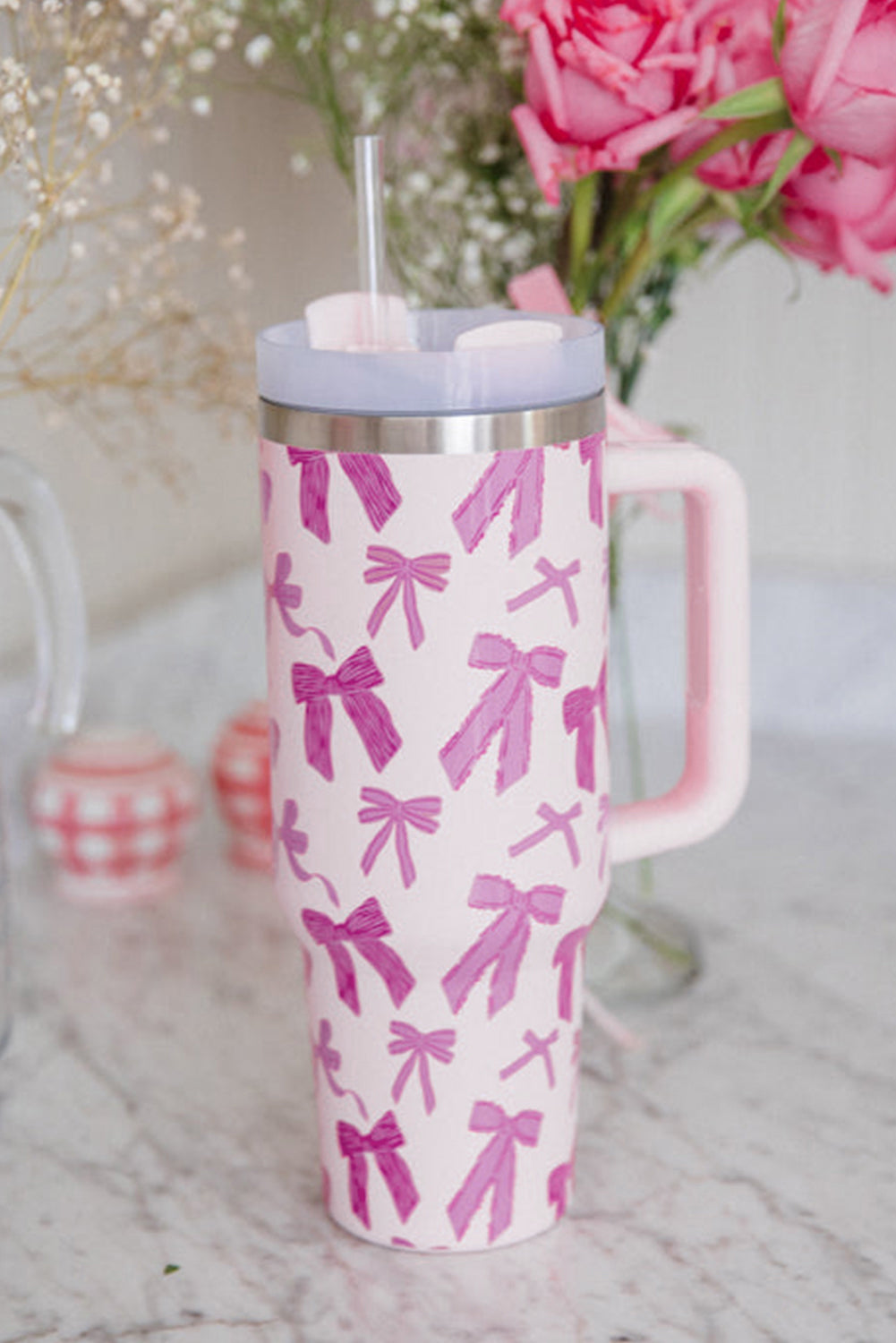 Cute Tumbler Bowknot Printed with Handle 40oz