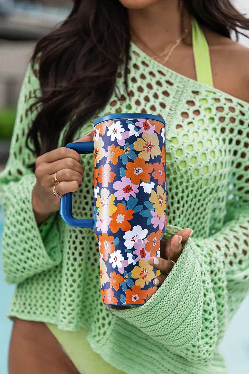 Flower Print Stainless Steel Large Vacuum Cup