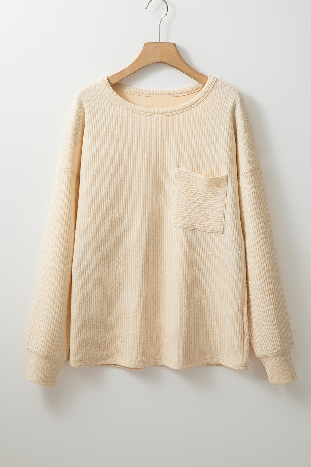 Solid Color Corded Drop Shoulder Long Sleeve Top