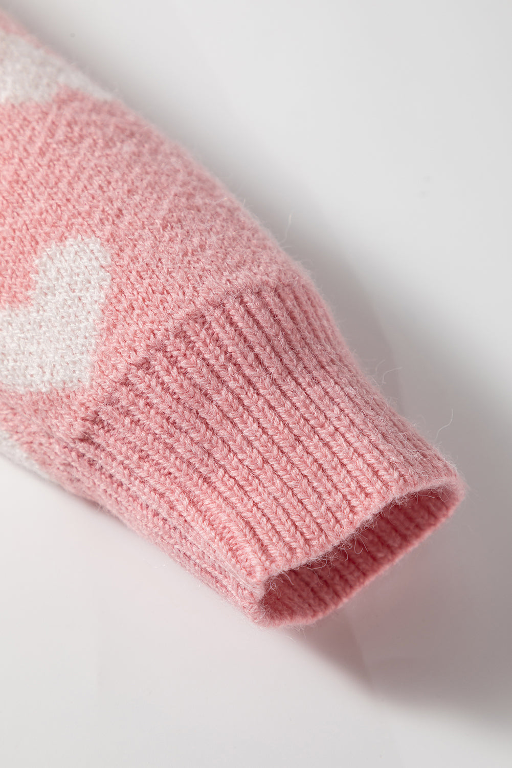 Heart Front Pattern Button Cardigan Knit Top in Light Pink