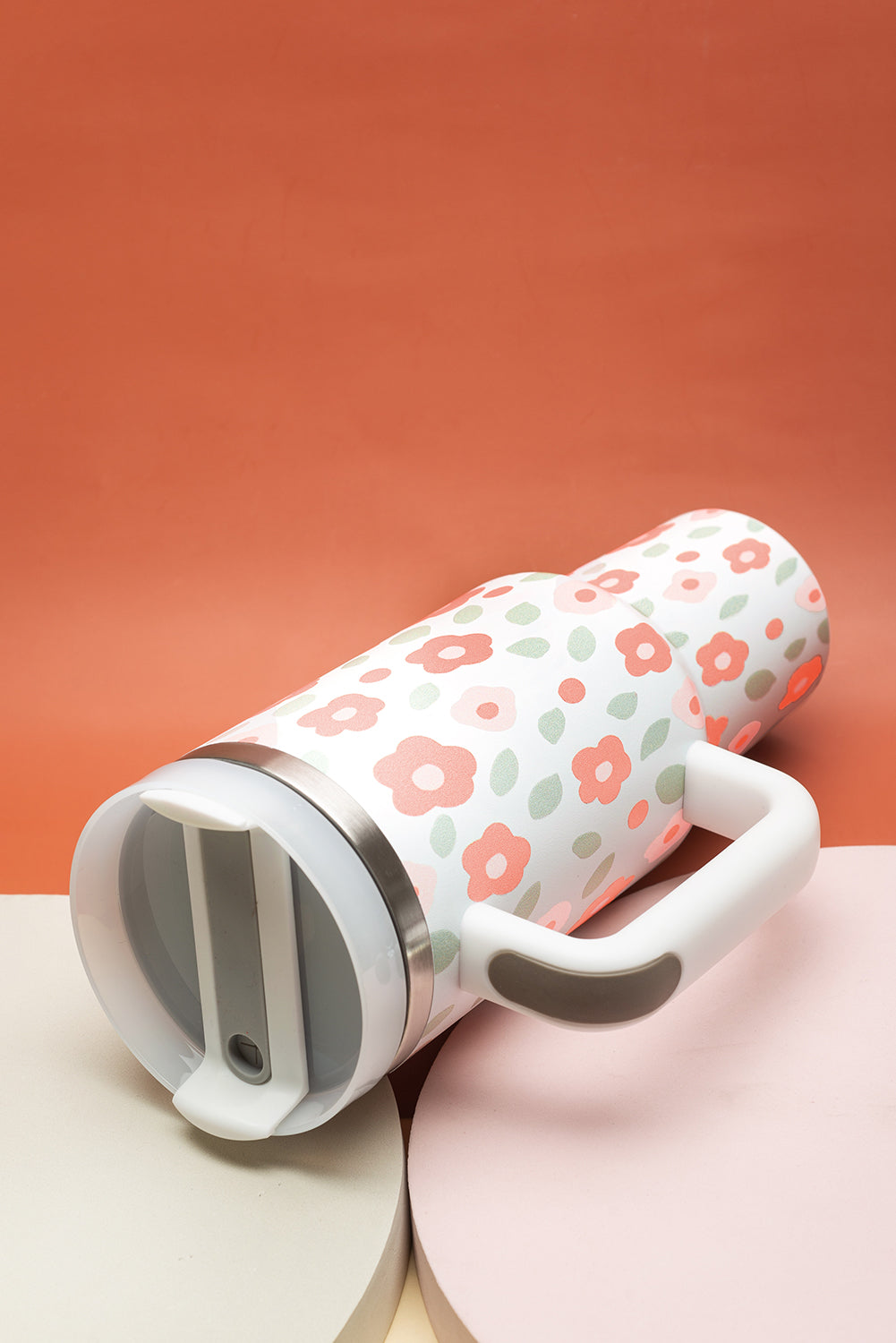Floral Leaves Print Stainless Large Portable Cup 40oz