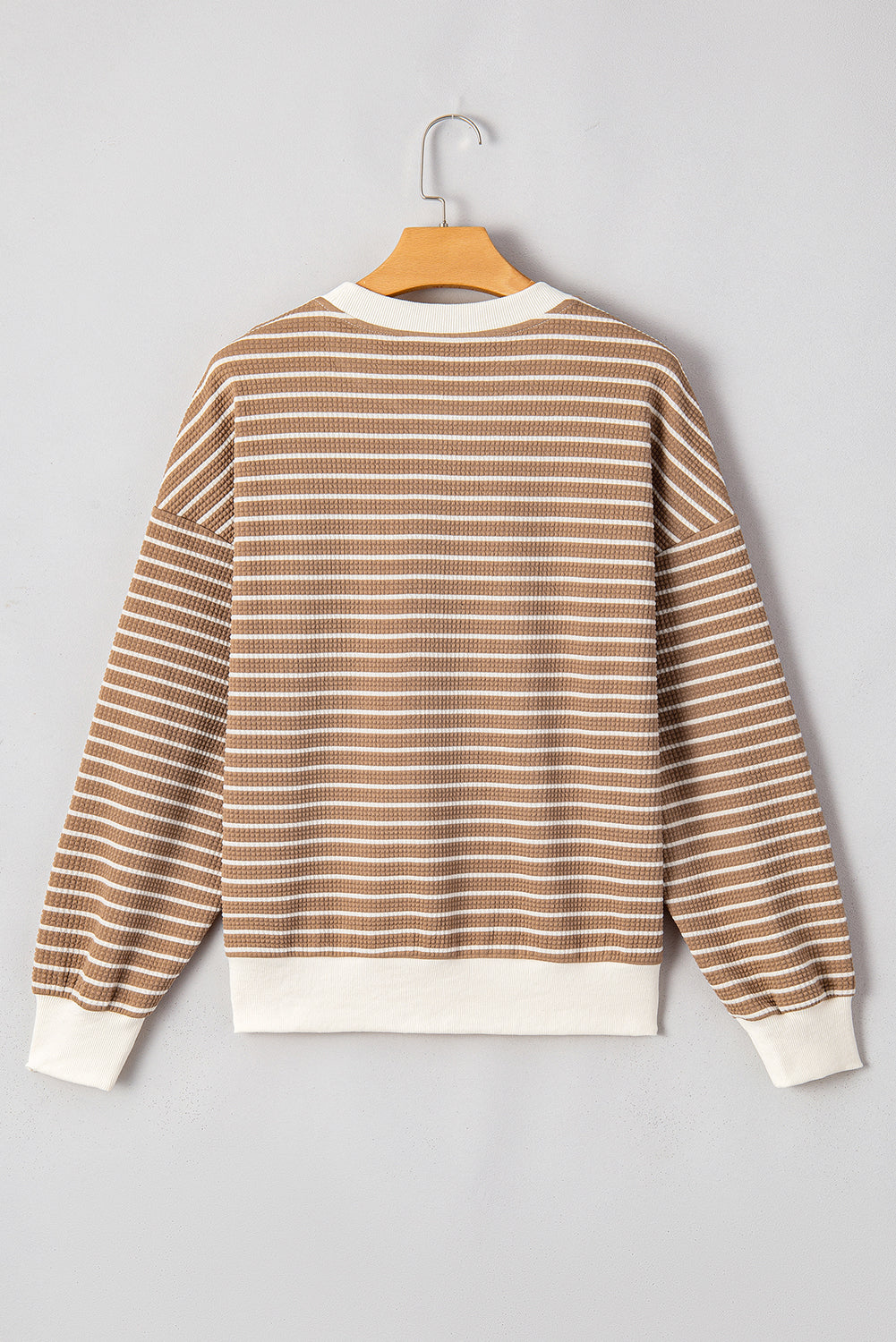 Patched Edge Textured Round Neck Long Sleeve Top