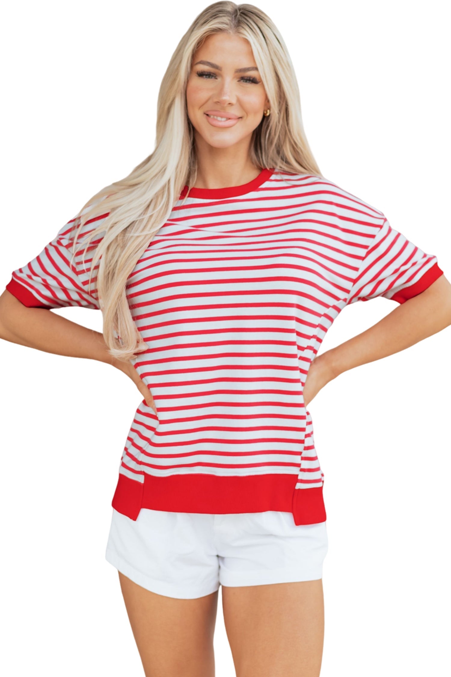Everyday Drop-Shoulder Red Stripe Half Sleeve T Shirt