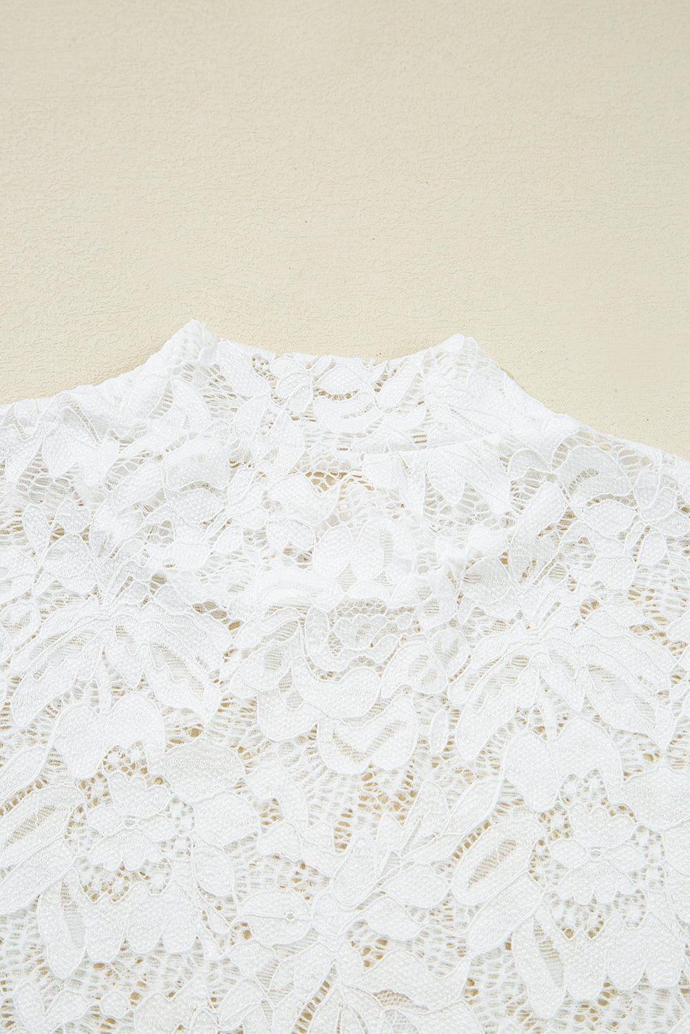 Lace Crochet Bell Sleeve Mock-Neck Blouse