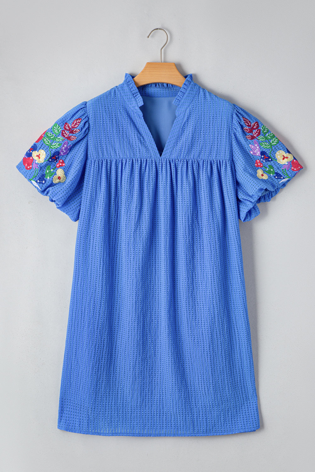 Plus Size Floral Embroidered Gingham Mini Dress