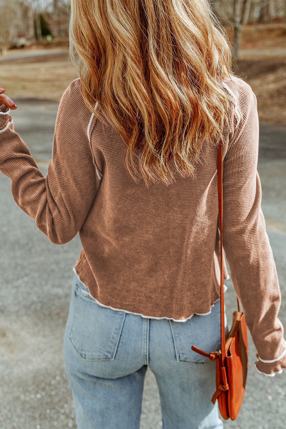 Textured Round-Neck Long-Sleeved Top