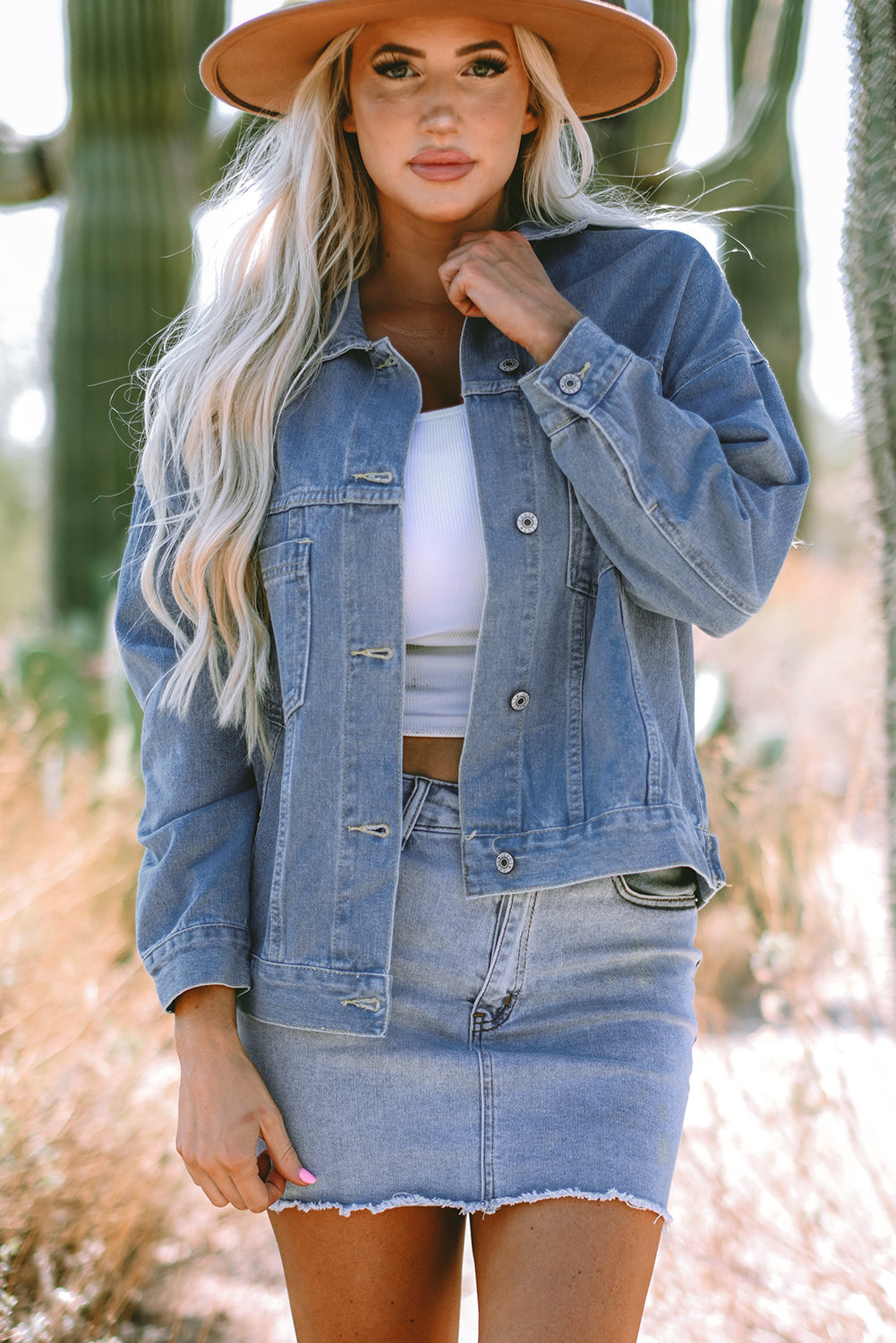 Denim Jacket: Washed Oversize Pocket-Detail