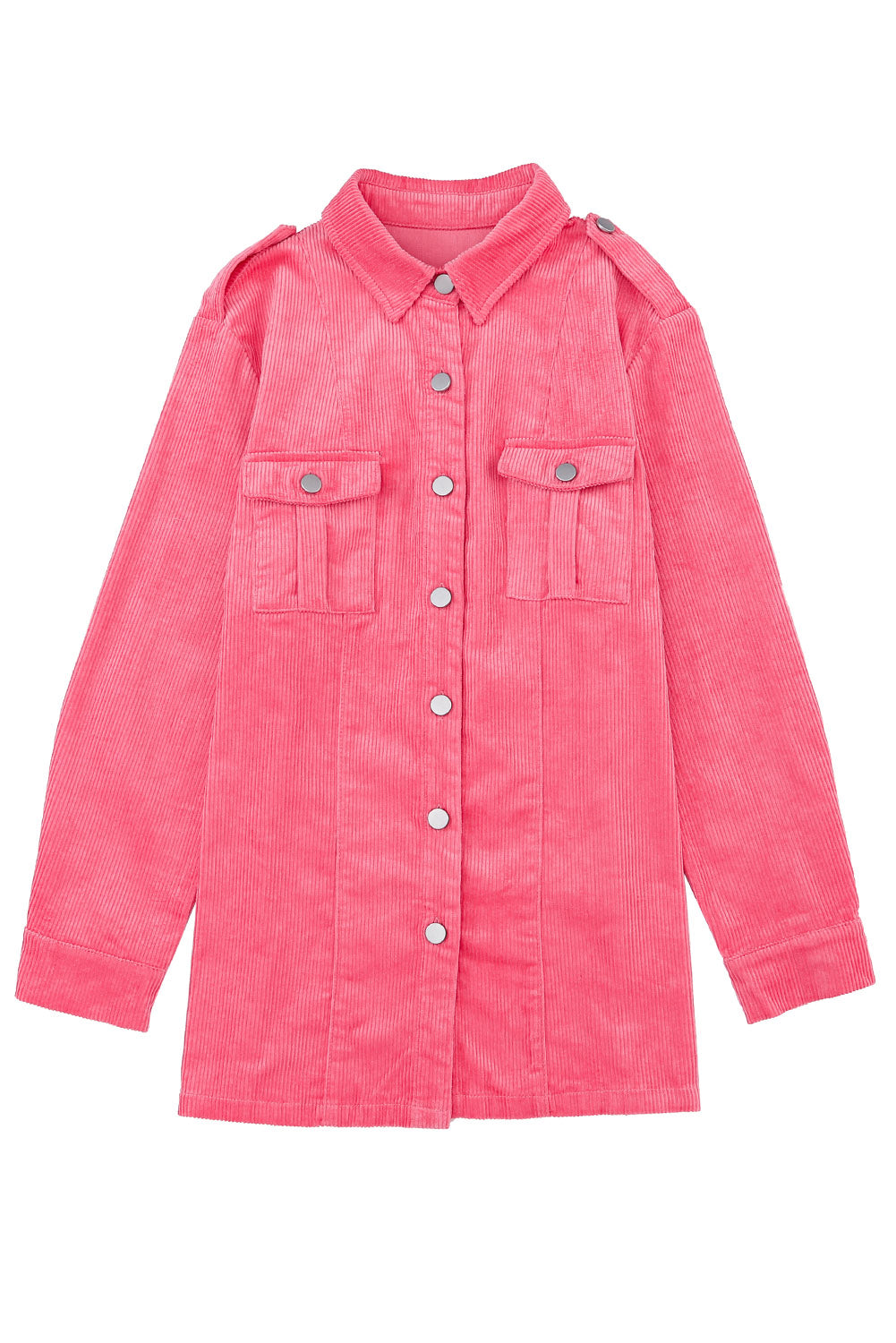 Women's Jacket with Flap Pocket Pink Cord Button-Front