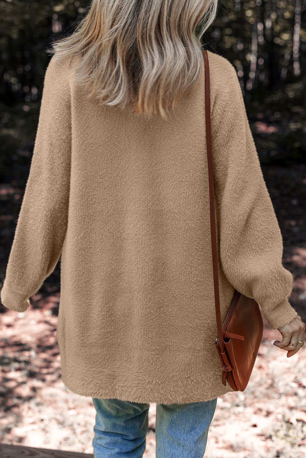 Fuzzy Button-Front Midi Solid Cardigan Style