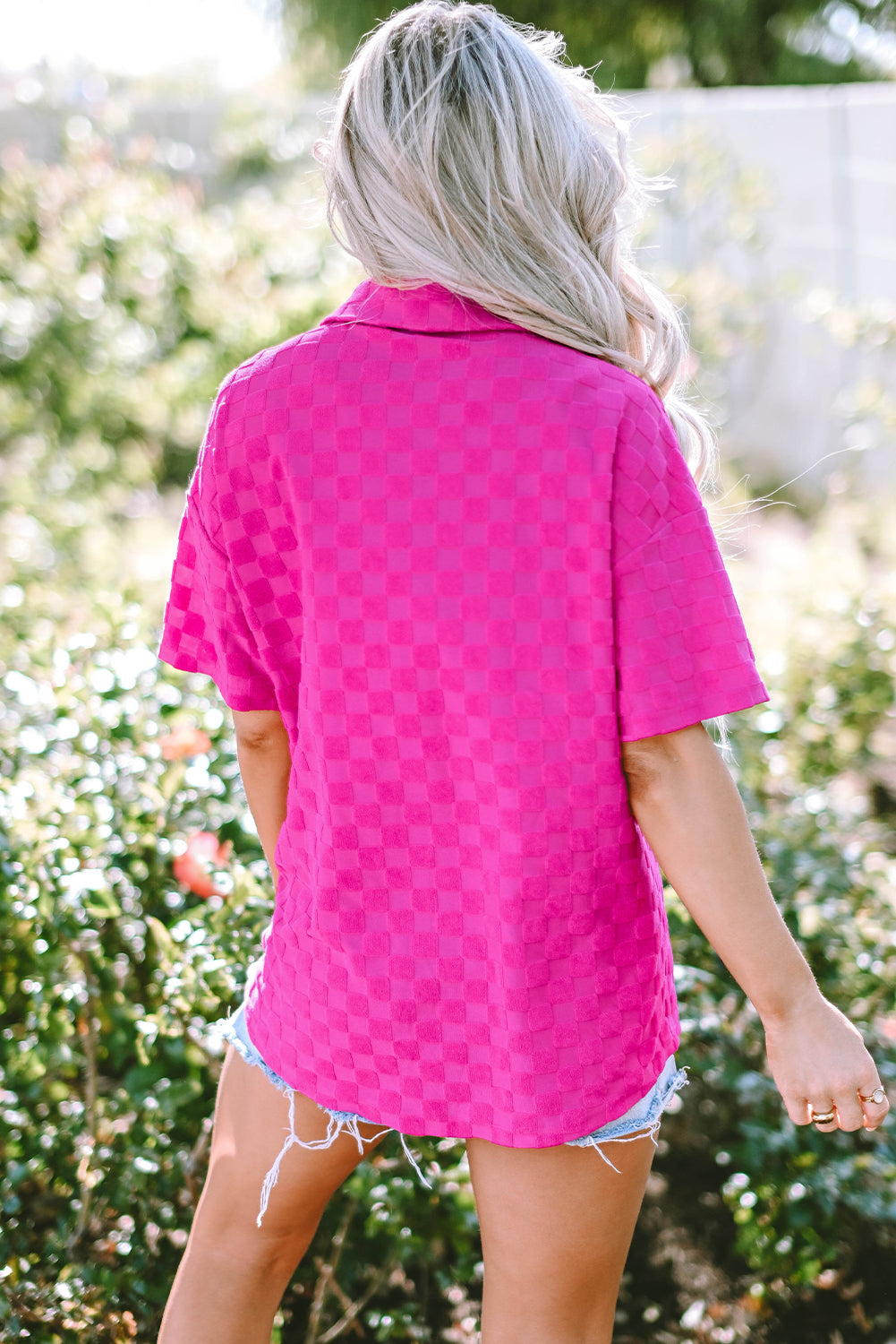 Women's Shirt Featuring Short-Sleeve Lapel Textured