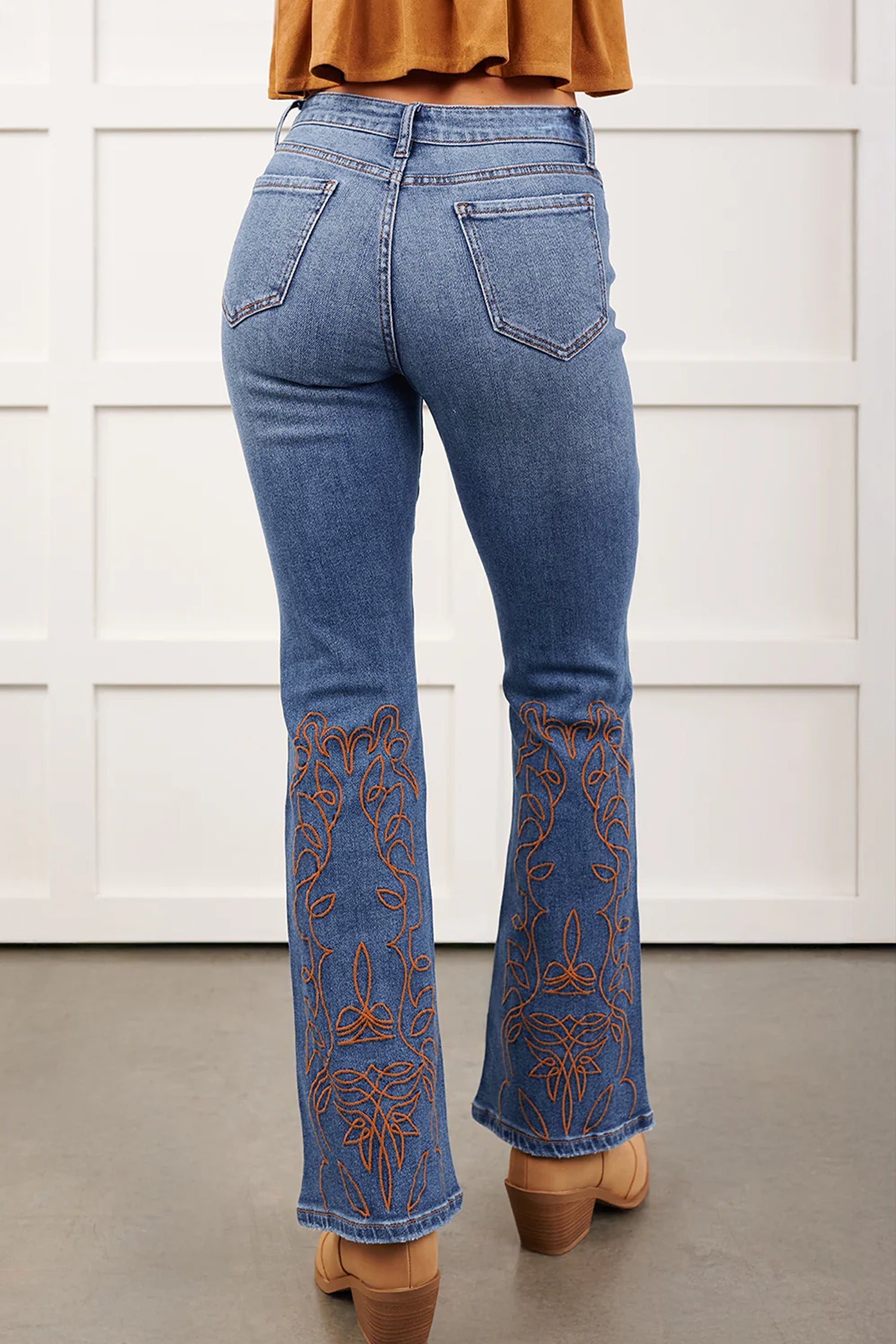 Embroidered Flare Leg Jeans in Ashleigh Blue