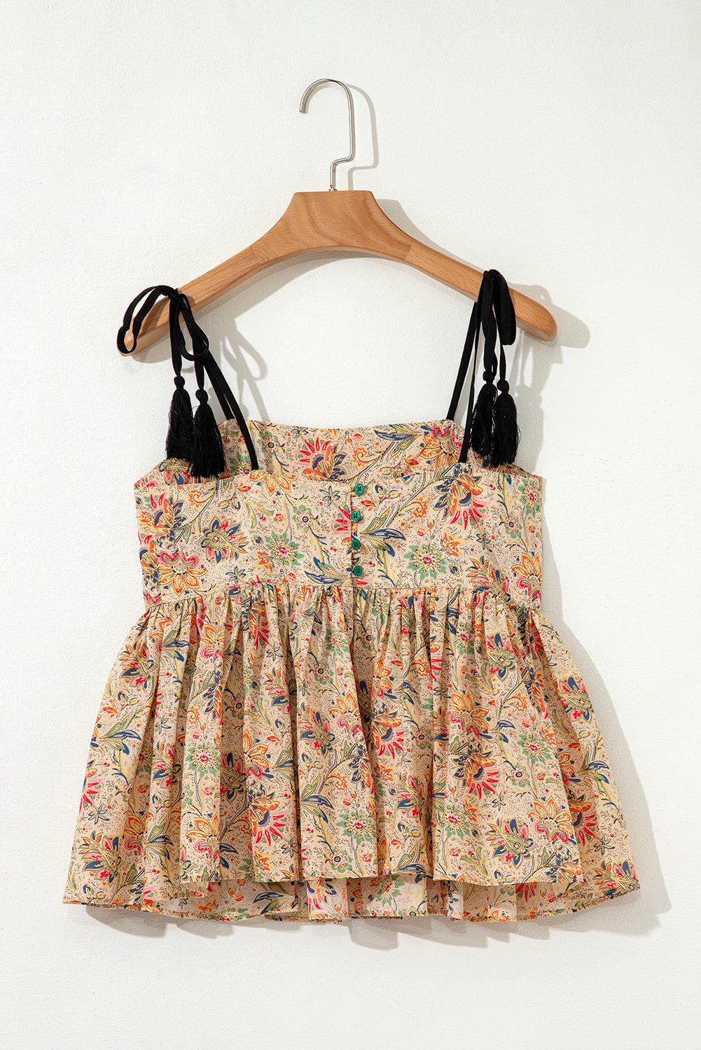 Floral Print Spaghetti Straps Ruffled Peplum Tank Top