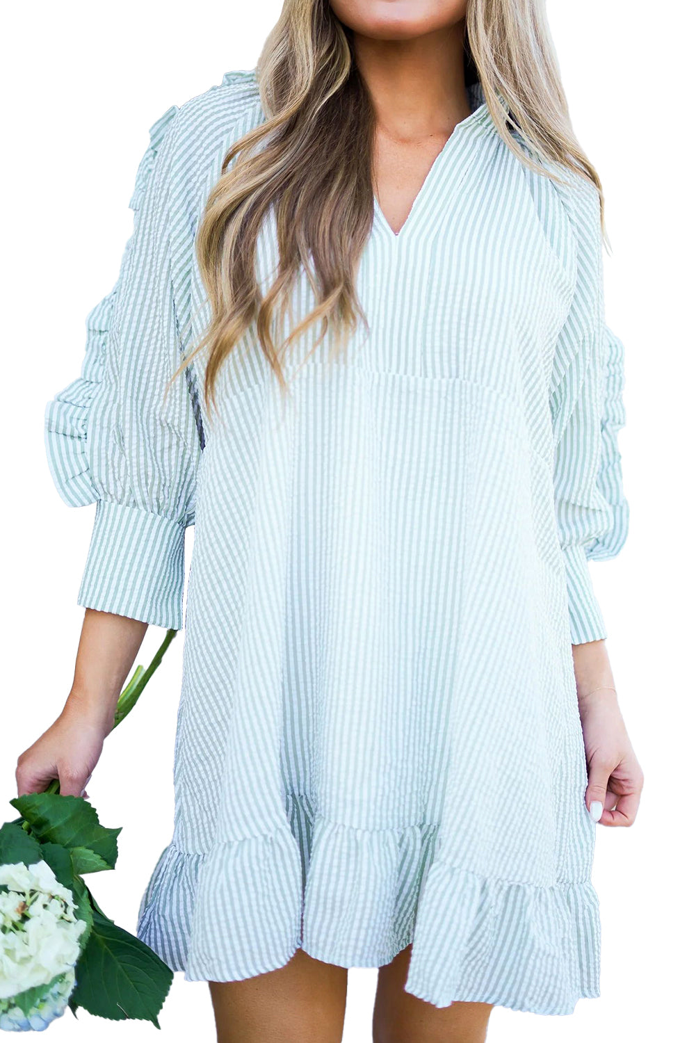 Women's Mini Dress Featuring Ruffle-Trimmed Balloon Sleeve