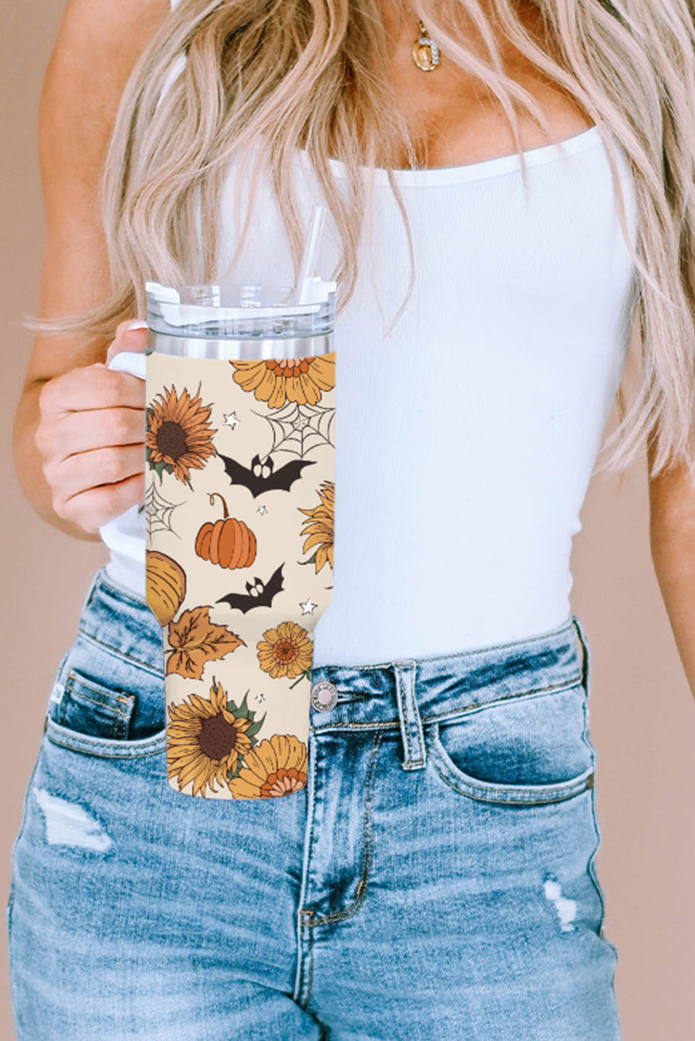 Pattern Print Halloween Print Handled Stainless Steel Vacuum Cup 40oz