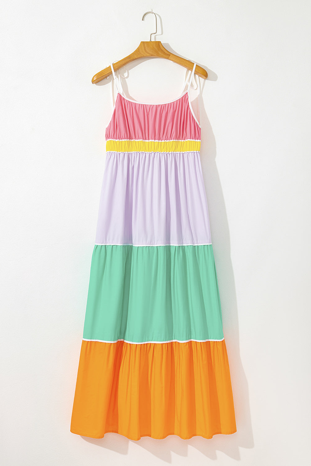 Colorblock Self-tie Straps High Waist Flowy Maxi Dress