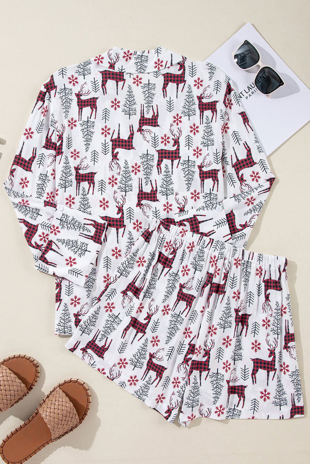 Christmas Deer Printed Shirt and Shorts Lounge Set