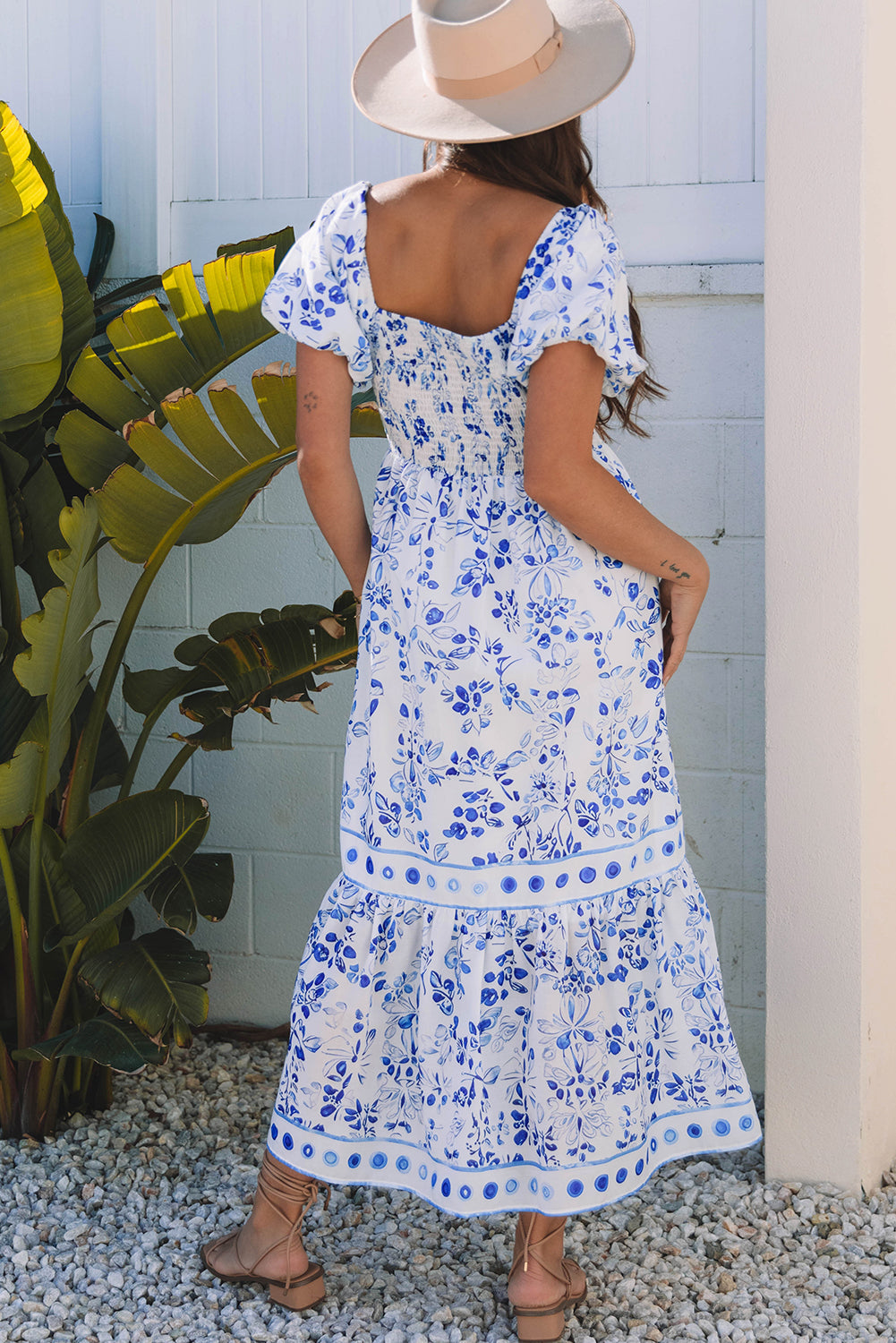 Floral Print Square Neck High Waist Maxi Dress
