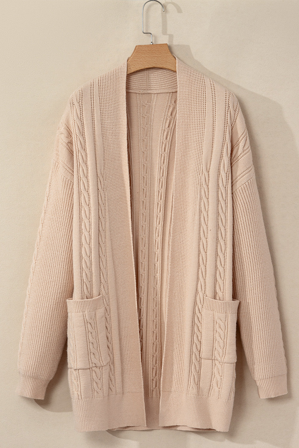 Cable Oversize Chunky Knit Open-Front Midi-length Cardigan