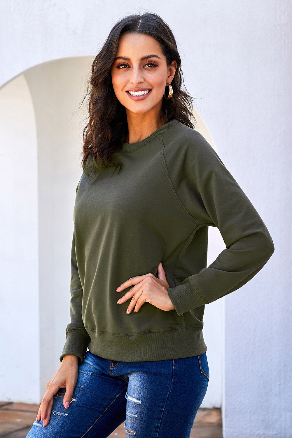 Sweatshirt for Women Blend Green French Terry Cotton