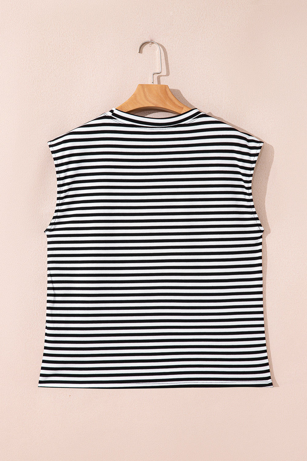 Rib-Knit Round-Neck Cap Sleeve T Shirt