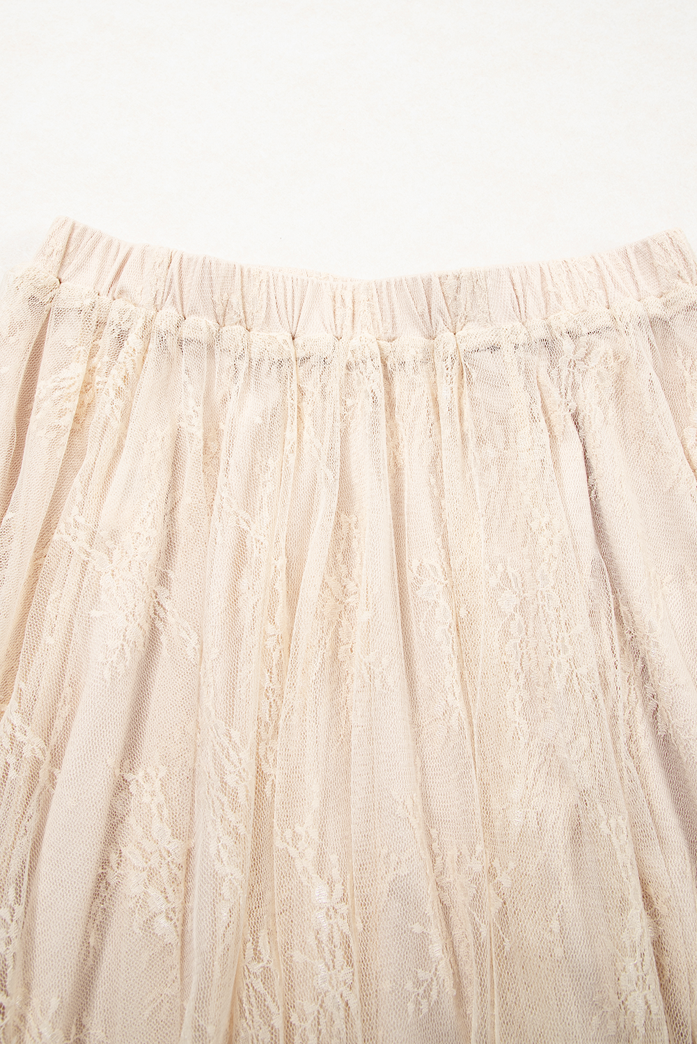 Lace High-Waisted Cascading Tiered Maxi Skirt in Apricot