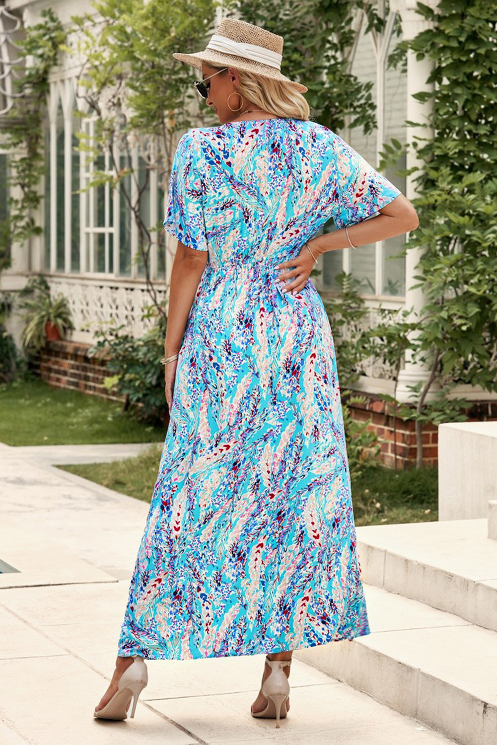 Women's Maxi Dress Featuring Wrap V Neck Floral-Print