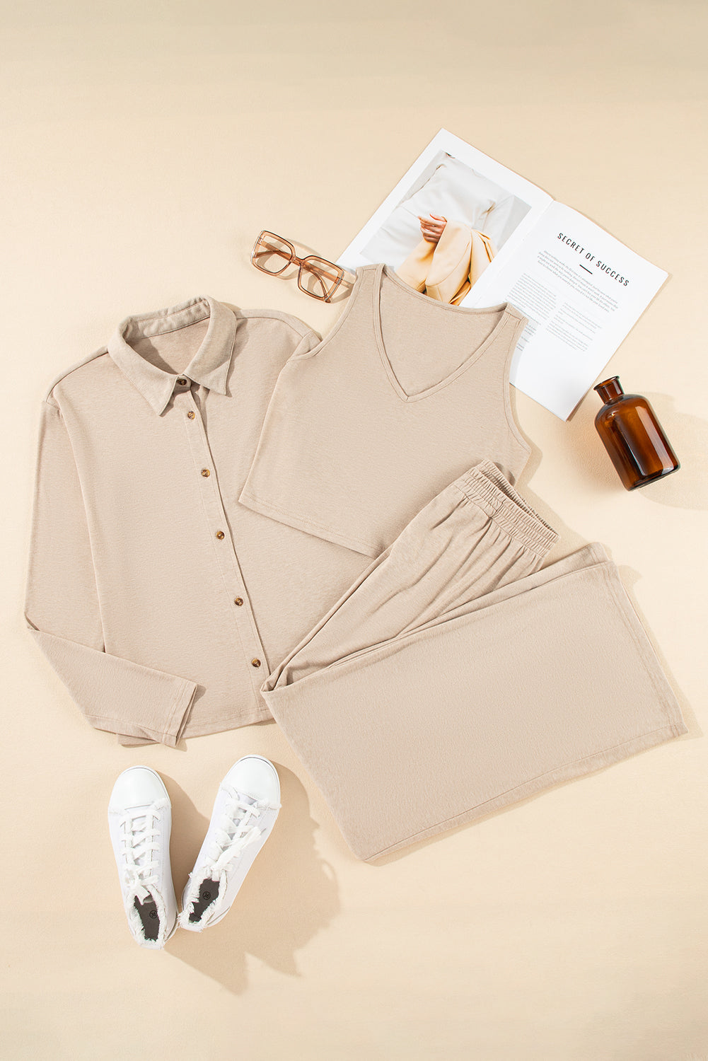 3-Piece Lounge Cozy Knit Set in Oatmeal