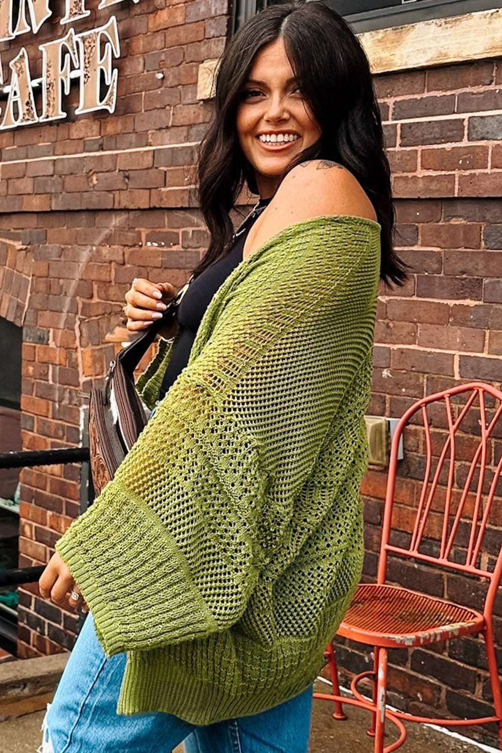 Oversize Crochet Knit Open Cardigan