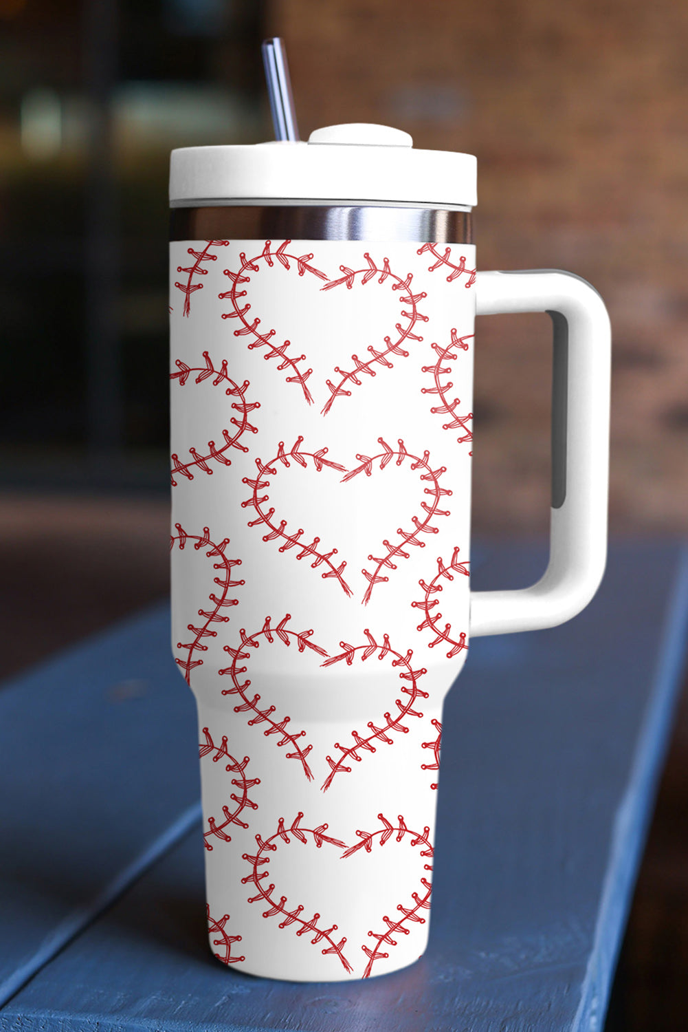 Heart-shaped Baseball Stainless Thermos Cup with Handle 40oz