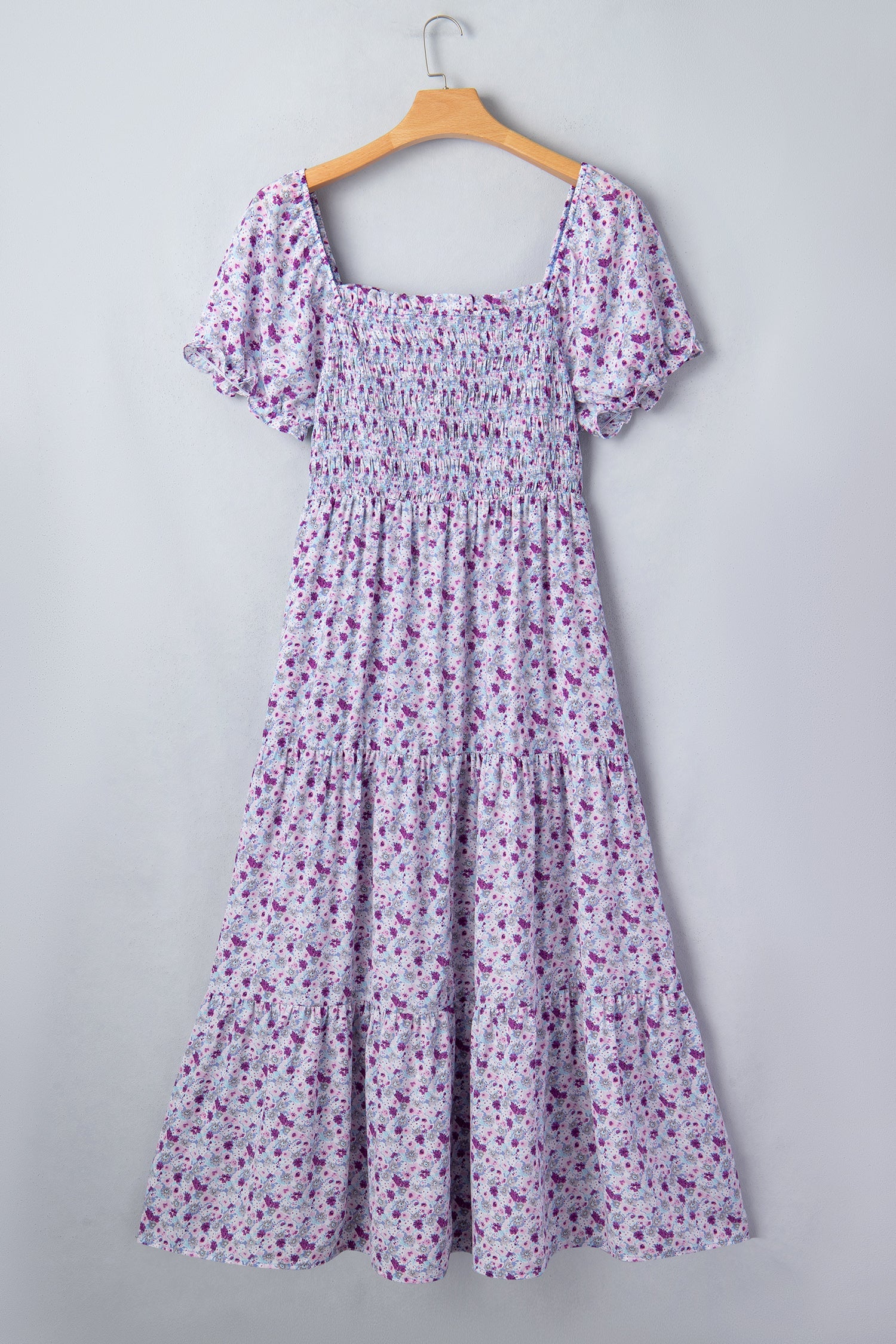 Size Floral-Print Plus Floral-Print Square Neck Smocked Maxi Dress in Purple