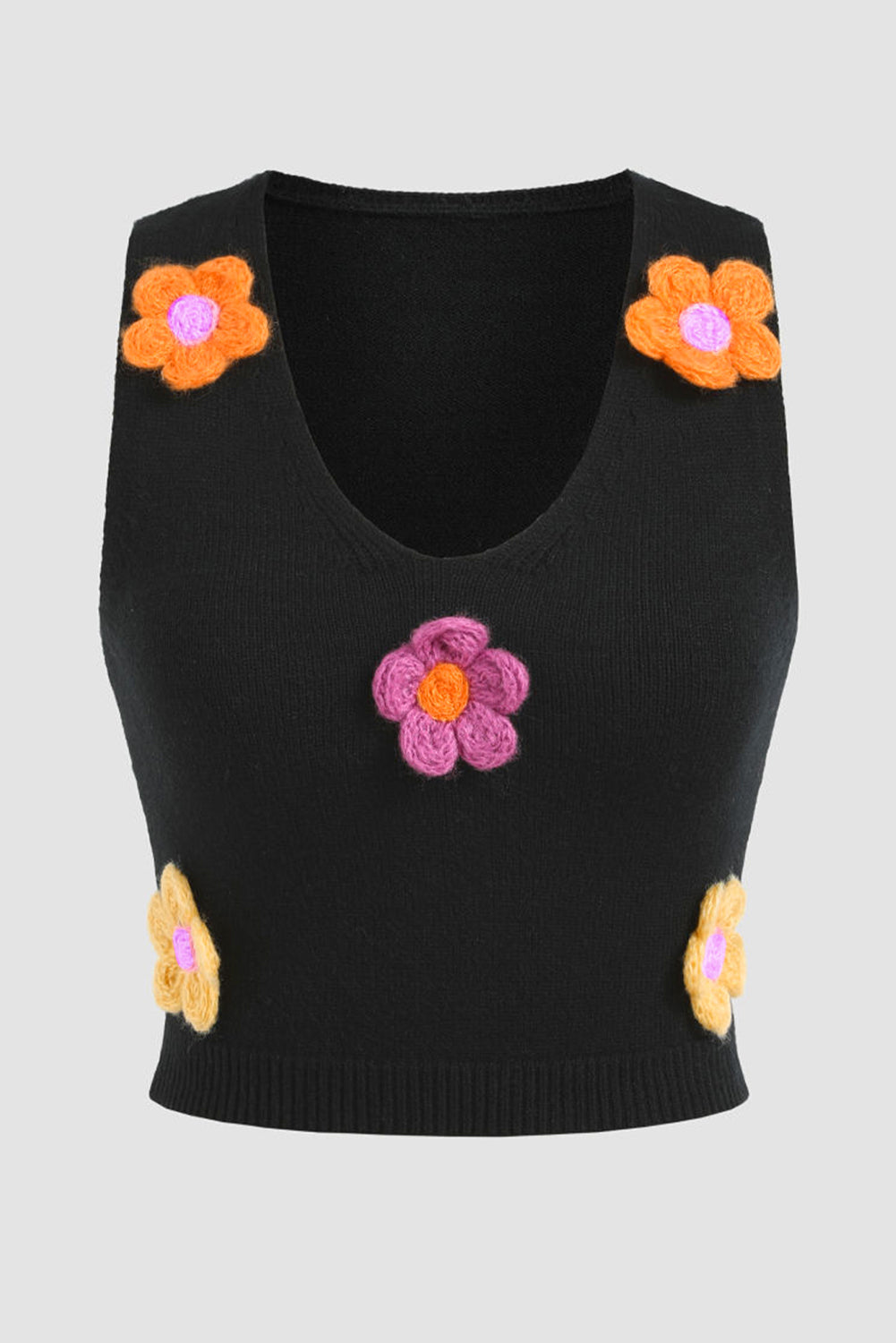 Gilet pull court à décor de fleurs 3D