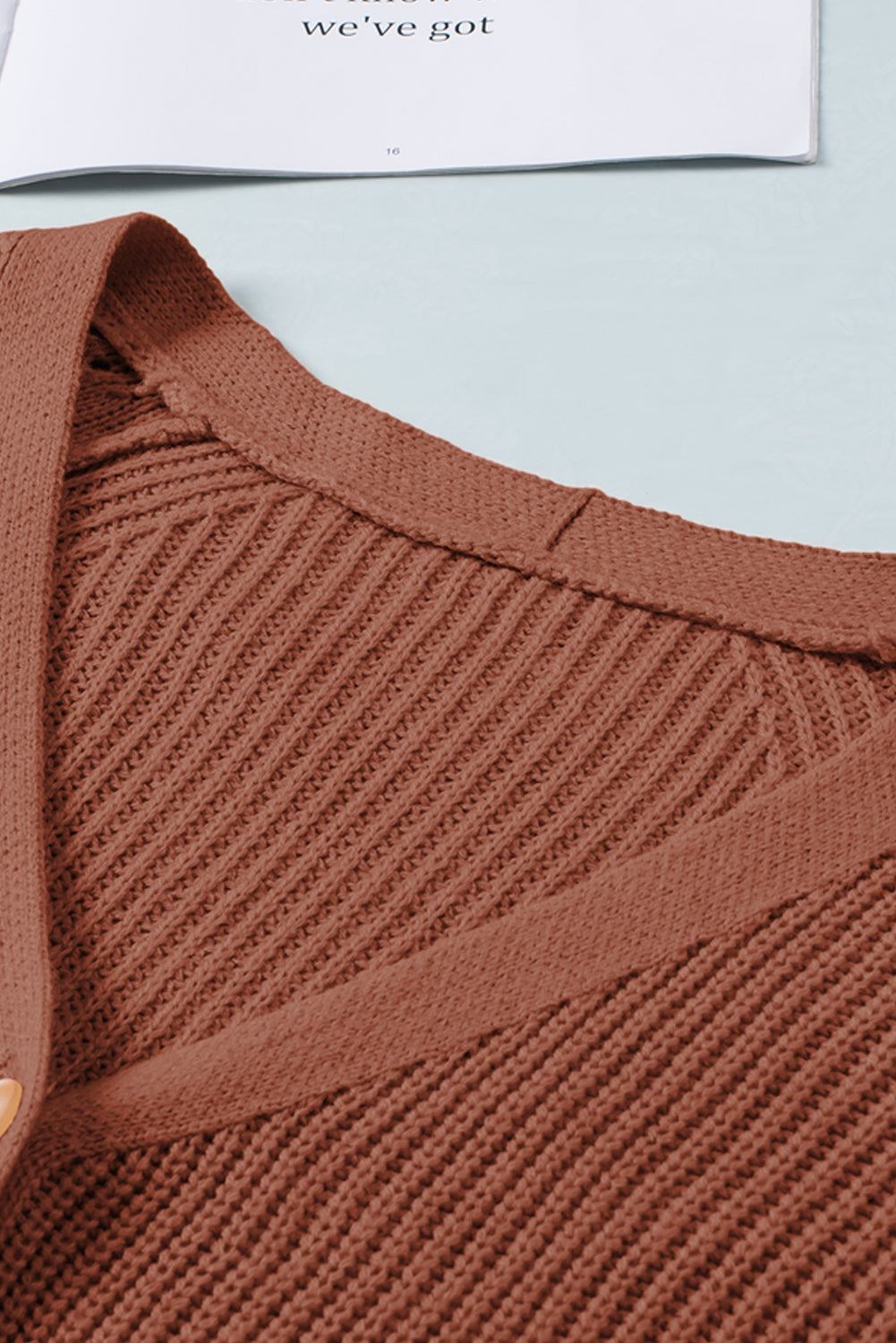 Bishop Sleeve Button V-Neck Cardigan Knit Top in Red