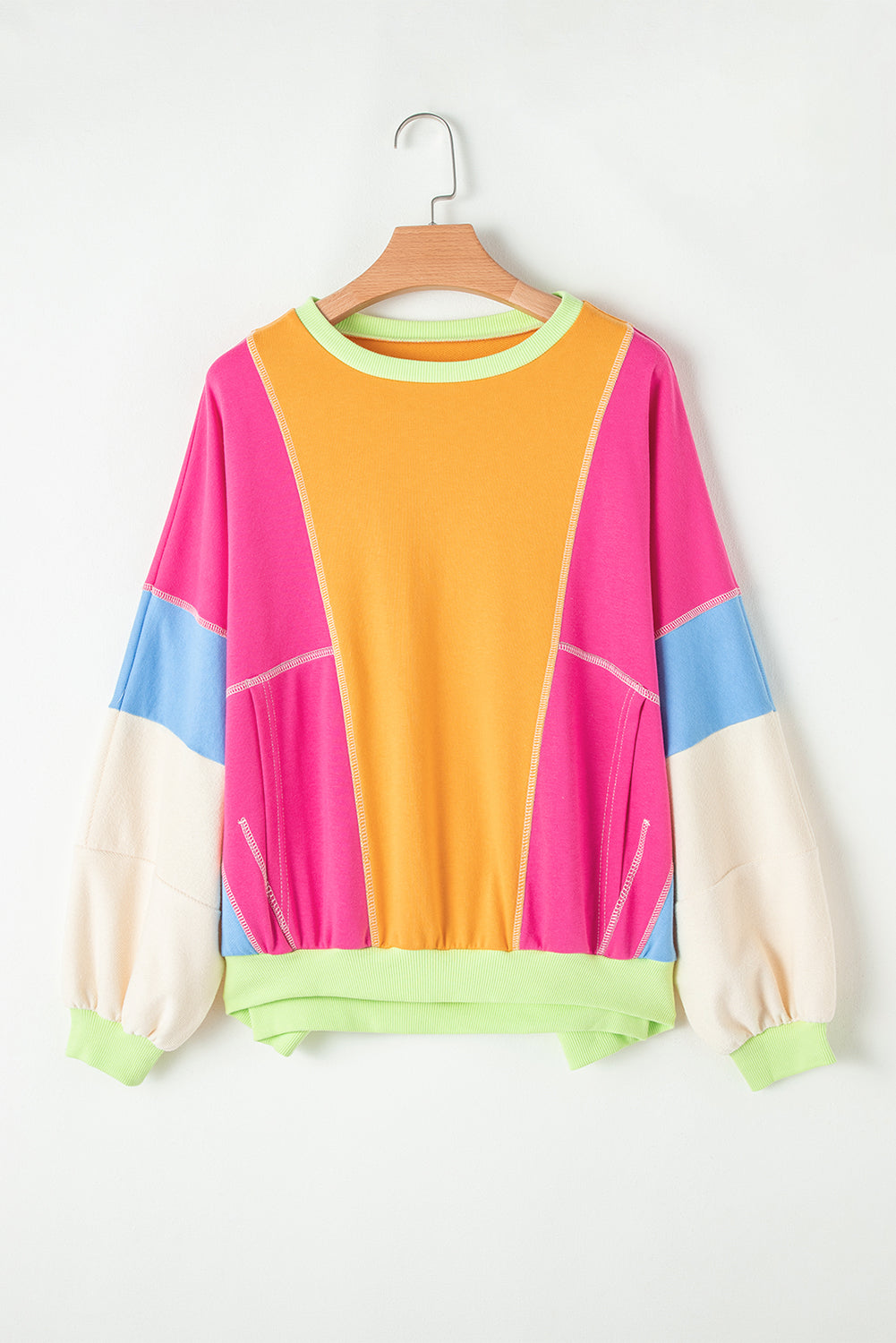 Colorblock Patchwork Exposed Stitching Oversize Top